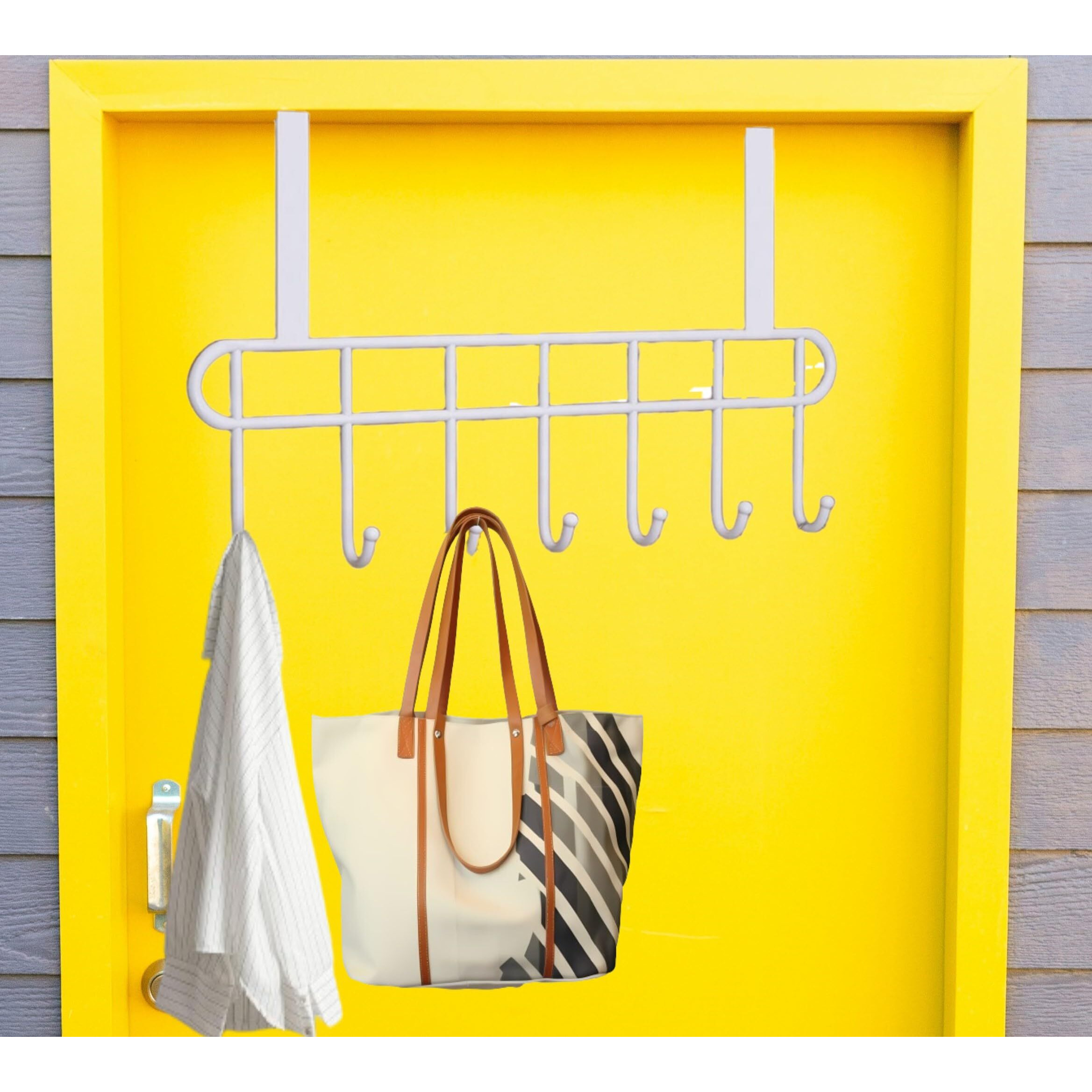 Konquer Times Heavy Duty Stainless Steel Over The Door Hook Hanger Organizer/Wall Hook Rack, No Drilling Required (White)