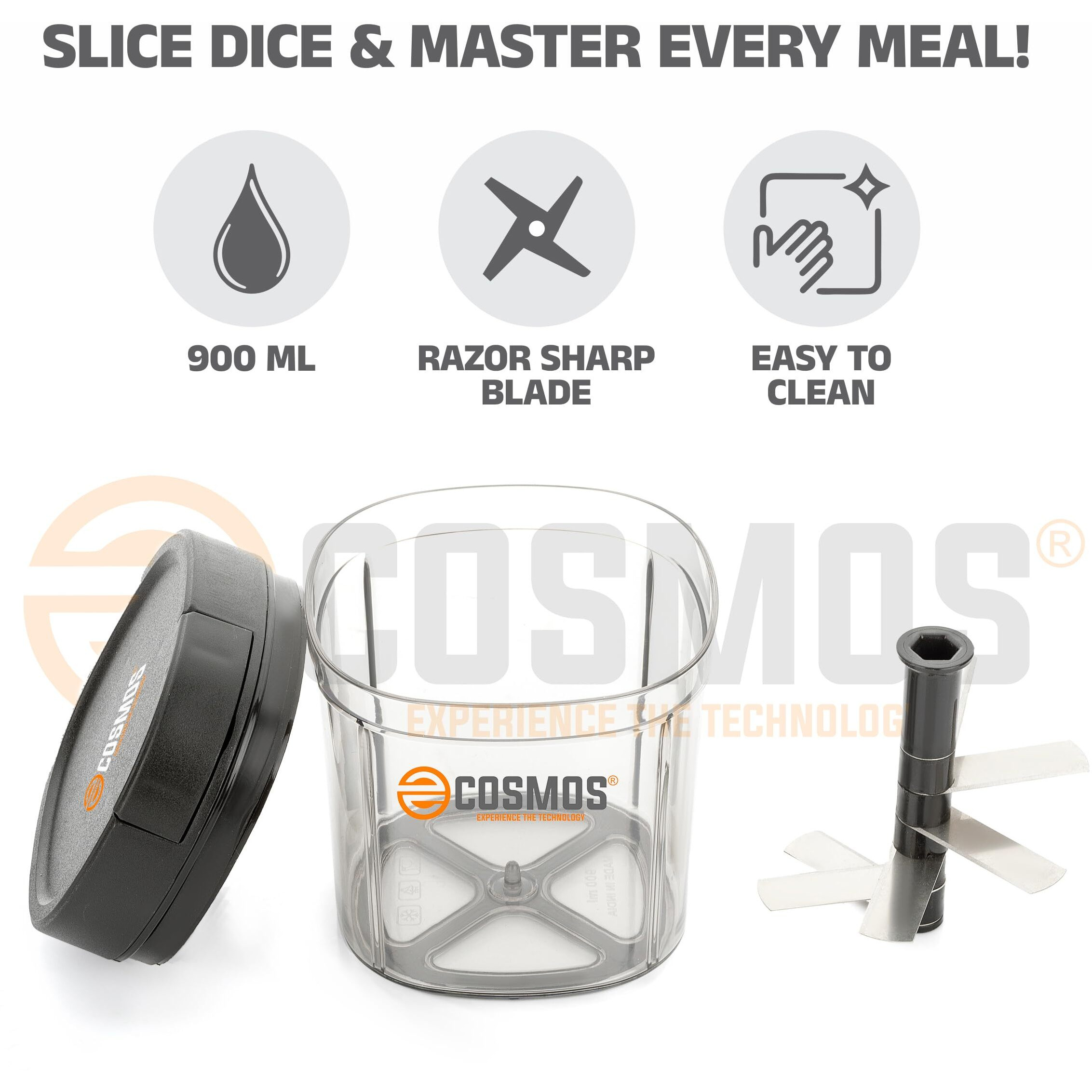 E-Cosmos 900Ml Manual Chopper For Garlic Onion Vegetable Fruits Nuts Cutter Bpa Free Food Safe Material Anti Slip Base Hand Pull Mincer Blender Mixer Food Processor For Kitchen