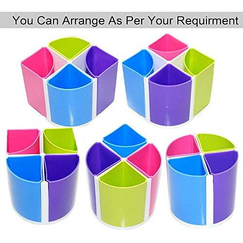 Umi. Plastic Desk Organizer Stationery Storage Stand And Pen-Pencil Holder For Office-Home Supplies (2 Pcs Detachable Rainbow Pen Stand), Multicolor