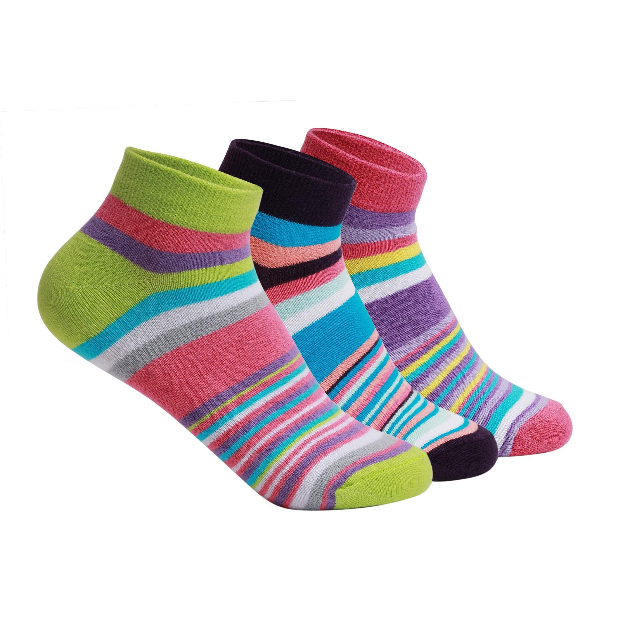 Supersox Ankle Socks For Women Made With Premium Cotton. Stylish Striped Design With Extra Softness, Anti Odour & Anti Bacterial - Free Size, Multicolor (Ankle Length)