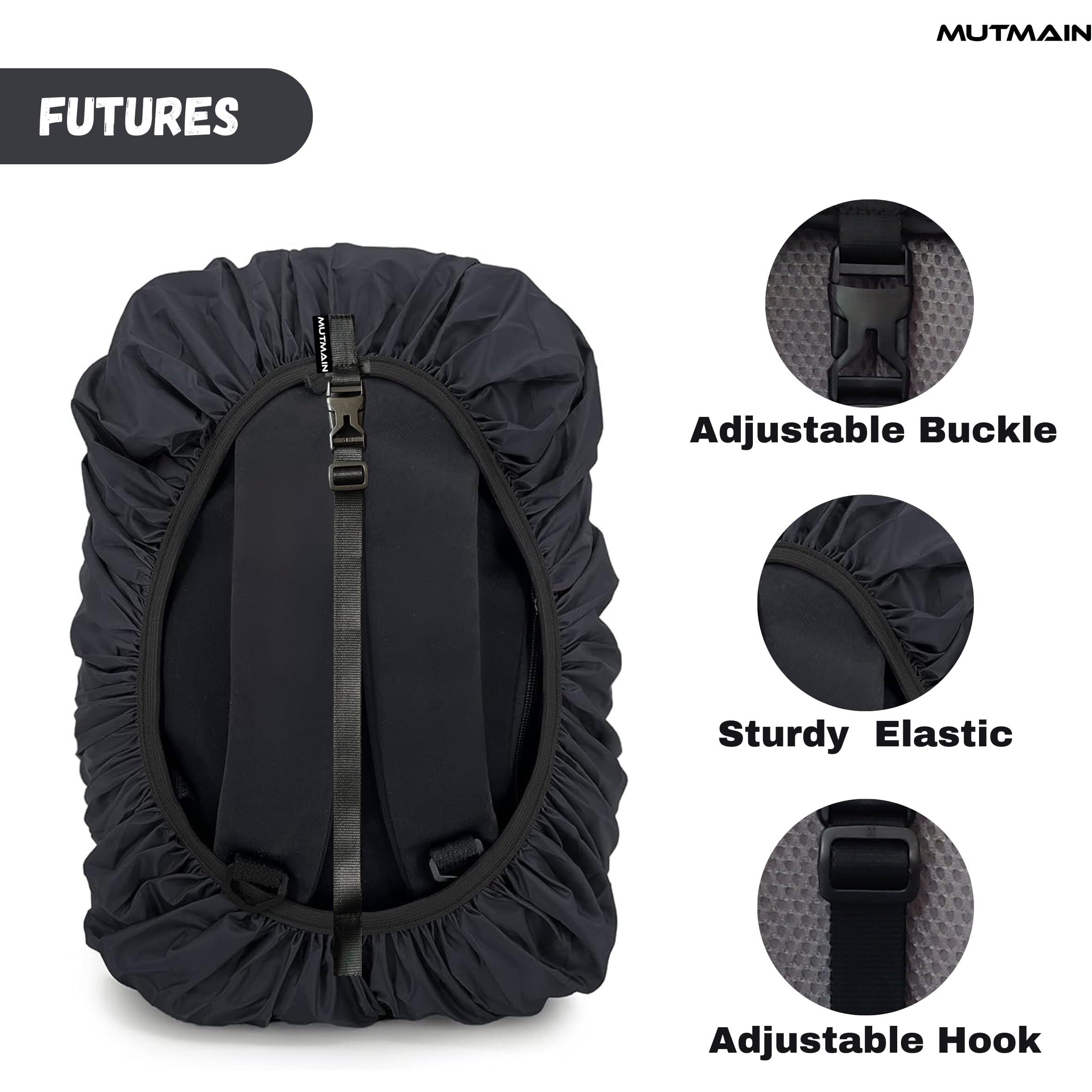 Mutmain Bag Cover Waterproof 30L To 35L Rain Cover For Backpack Schoolbag, Laptop Bag, Dust Proof, Rubberized Material, Black (Bpblack-30Lto40L)