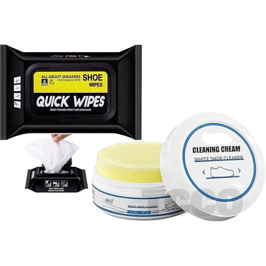 Jicoot White Shoe Cleaning Cream & Natural Sneaker & Shoe Cleaner Wipes - 1 Packs Of 80, Shoes Whitening Cleansing, Stain Remover Cleansing Cream For Shoe, No-Wash, For Leather Shoes - 260Gm