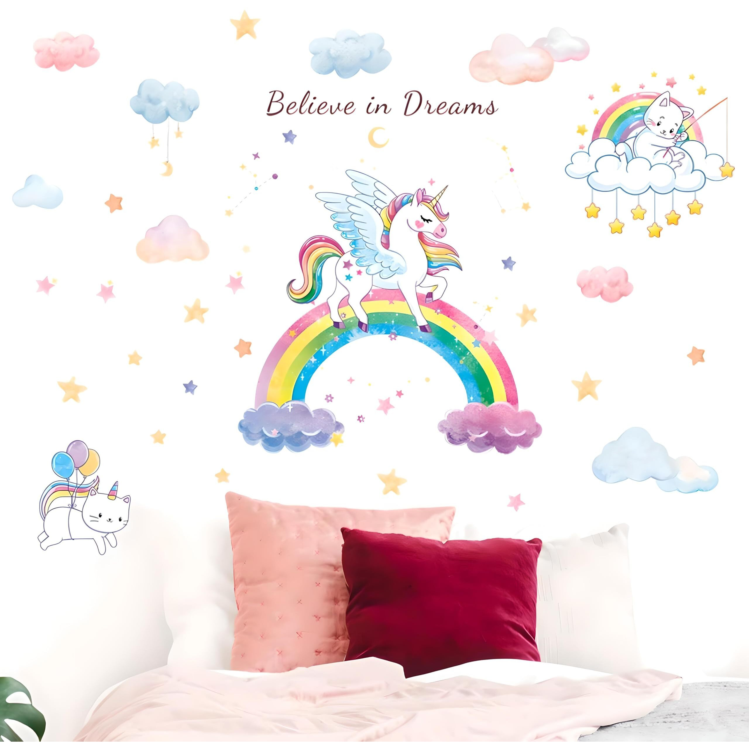 Jaamso Royals Creative Unicorn Rainbow Stickers For Walls Of Home, Wall Sticker For Living Room, Wall Stickers For Home, Wall Painting Stickers, Living Room Wall Stickers (60 Cm X 90 Cm)