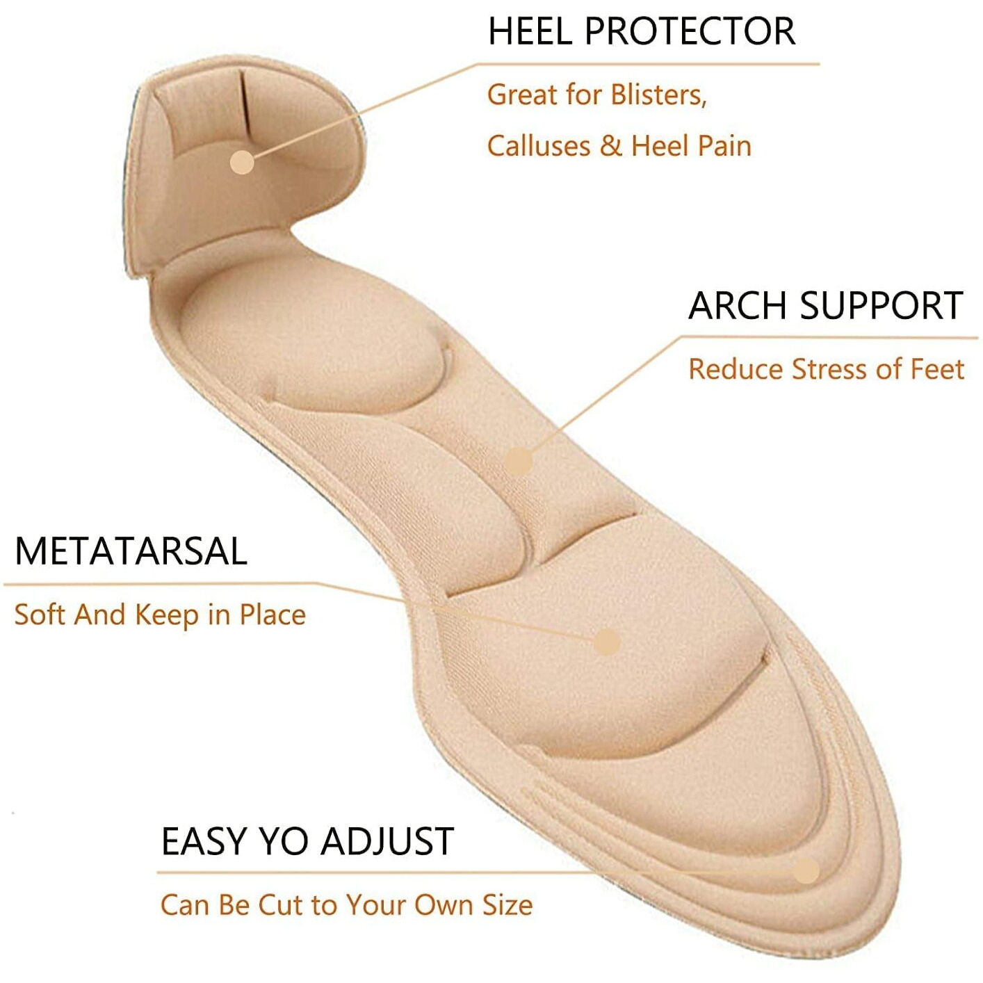 Zebsy Heel Cushion Inserts Comfort Shoe Insoles Men & Women Sponge Insoles For Heels Shoe Pads All Size Heel Cushion, 1Pairs, Flesh Round Color-Beige Women 4.5-9.5 (Beige)