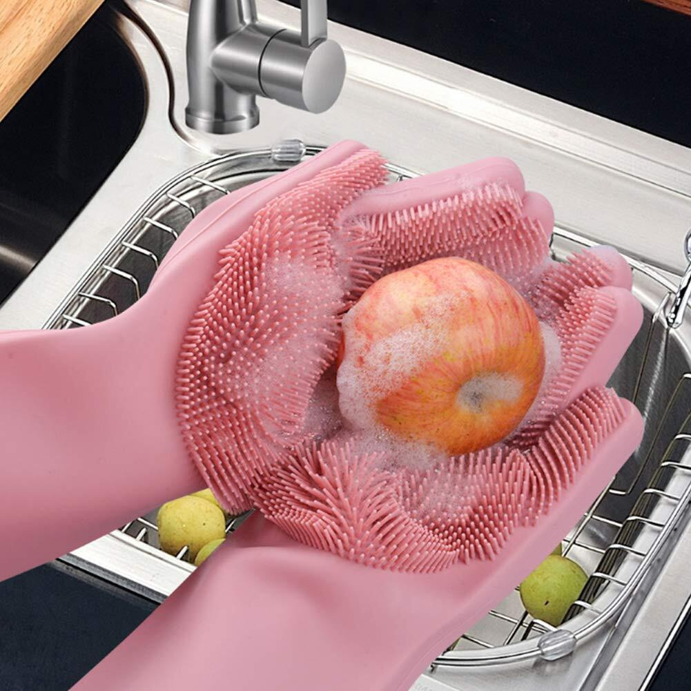 Kashi Surgicals Silicone Dish Washing Cleaning Pet Grooming Hand Gloves (Multicolor, Pack Of 1 Pair)