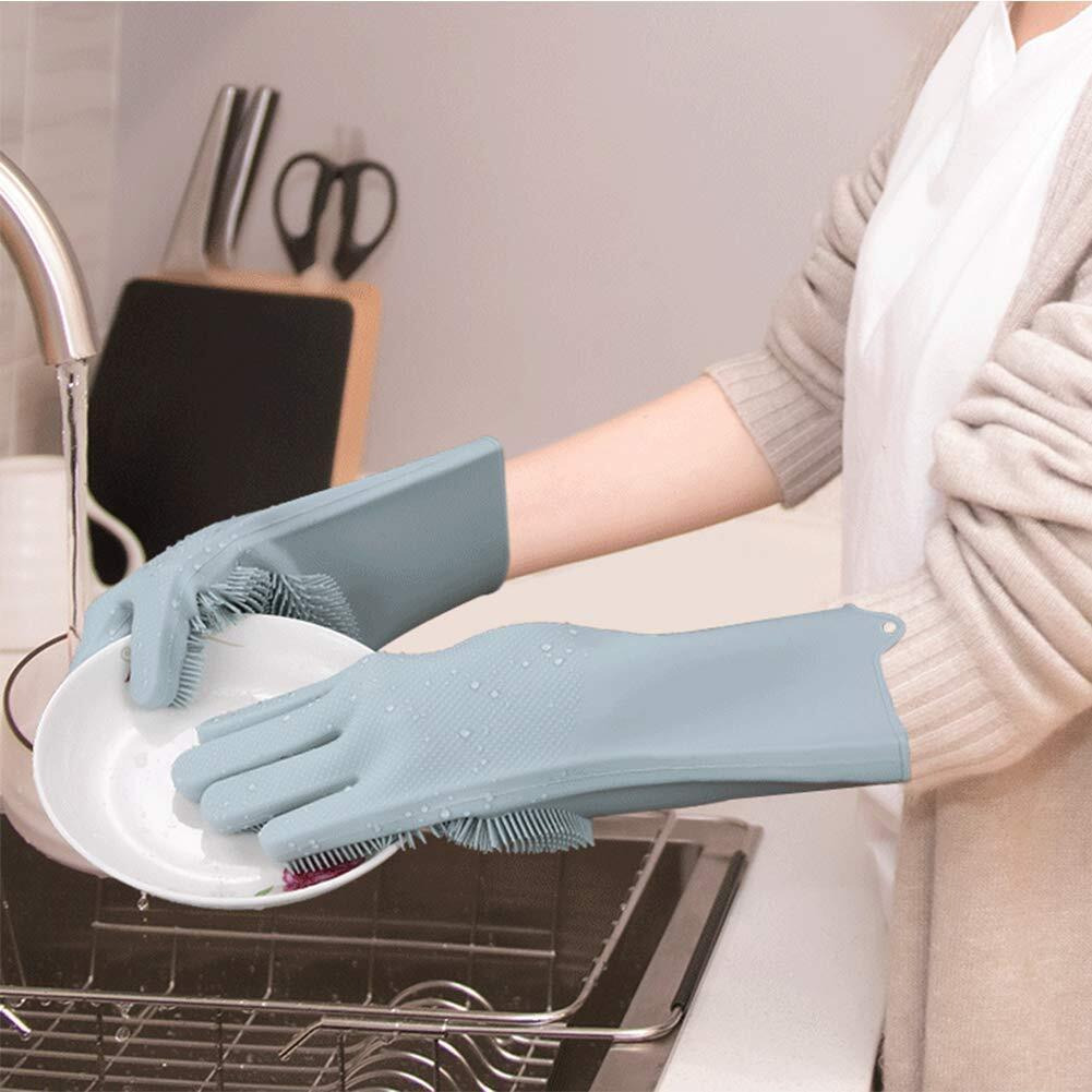 Kashi Surgicals Silicone Dish Washing Cleaning Pet Grooming Hand Gloves (Multicolor, Pack Of 1 Pair)