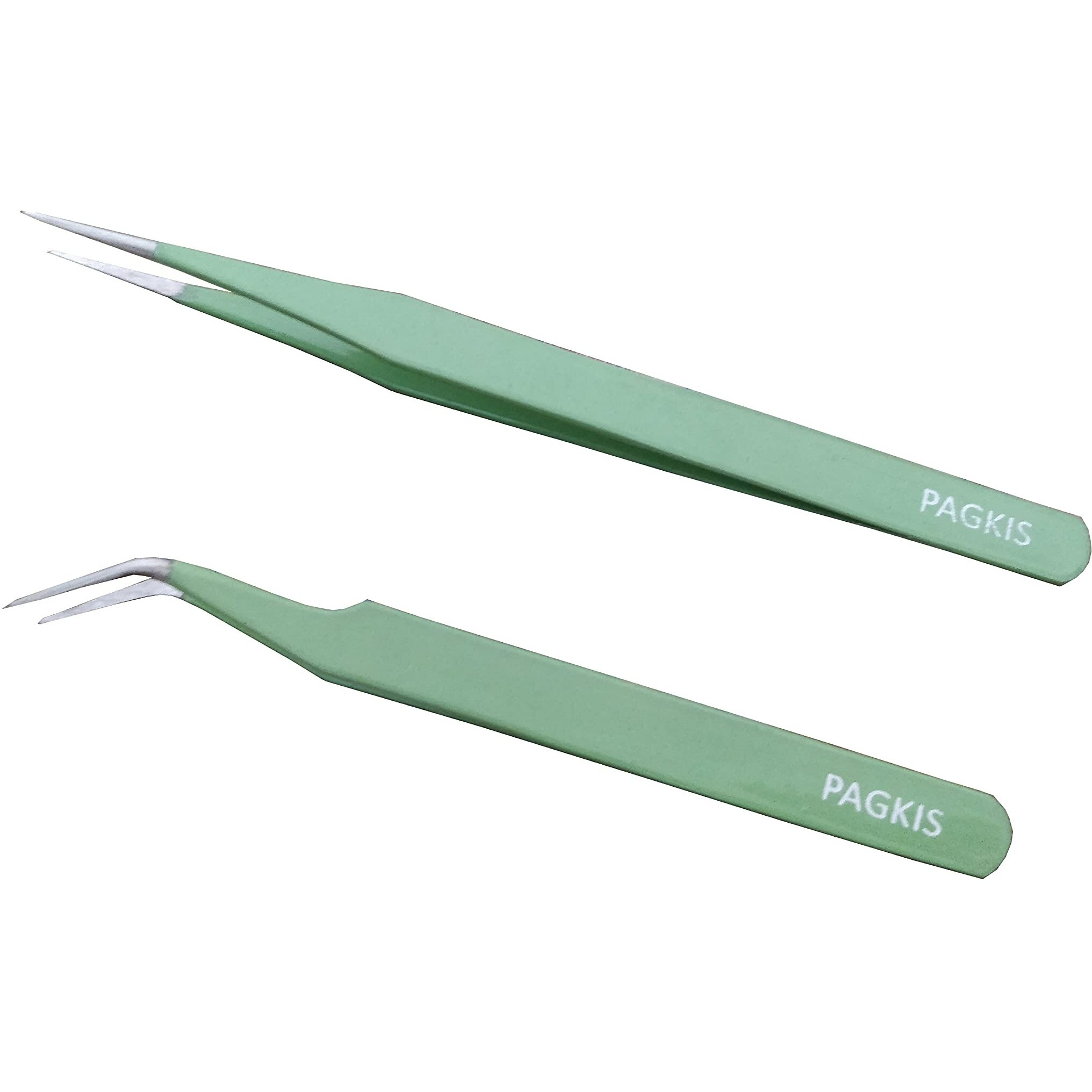 Pagkis Esd Safe Anti-Static Tweezers (Green, Pack Of 4, Straight & Curved Pointed)