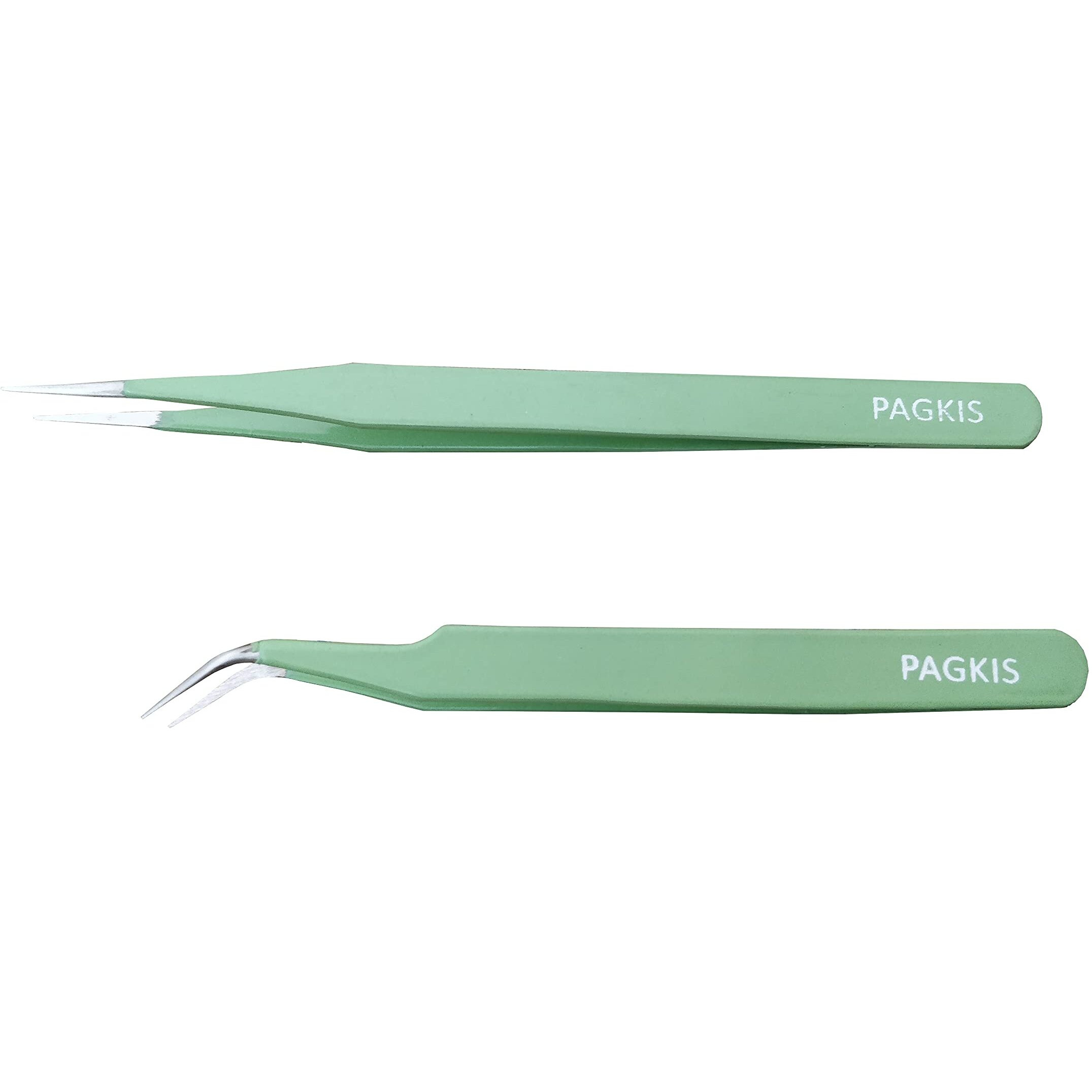 Pagkis Esd Safe Anti-Static Tweezers (Green, Pack Of 4, Straight & Curved Pointed)