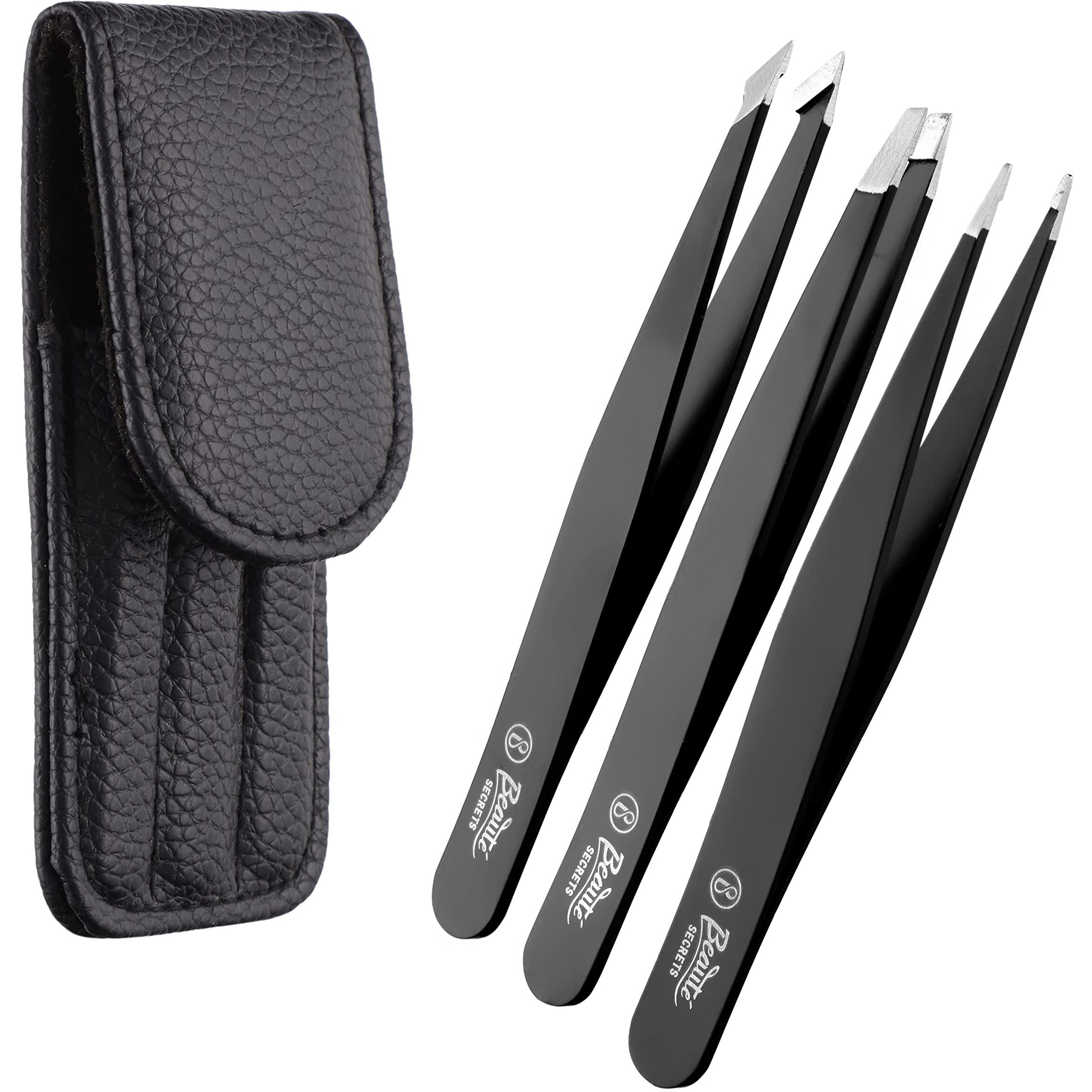 Beaut Secrets Tweezers Set - Tweezers For Eyebrows - Great Precision Plucker For Facial Hair, Splinter And Ingrown Hair Removal, Hair Threading(Black)