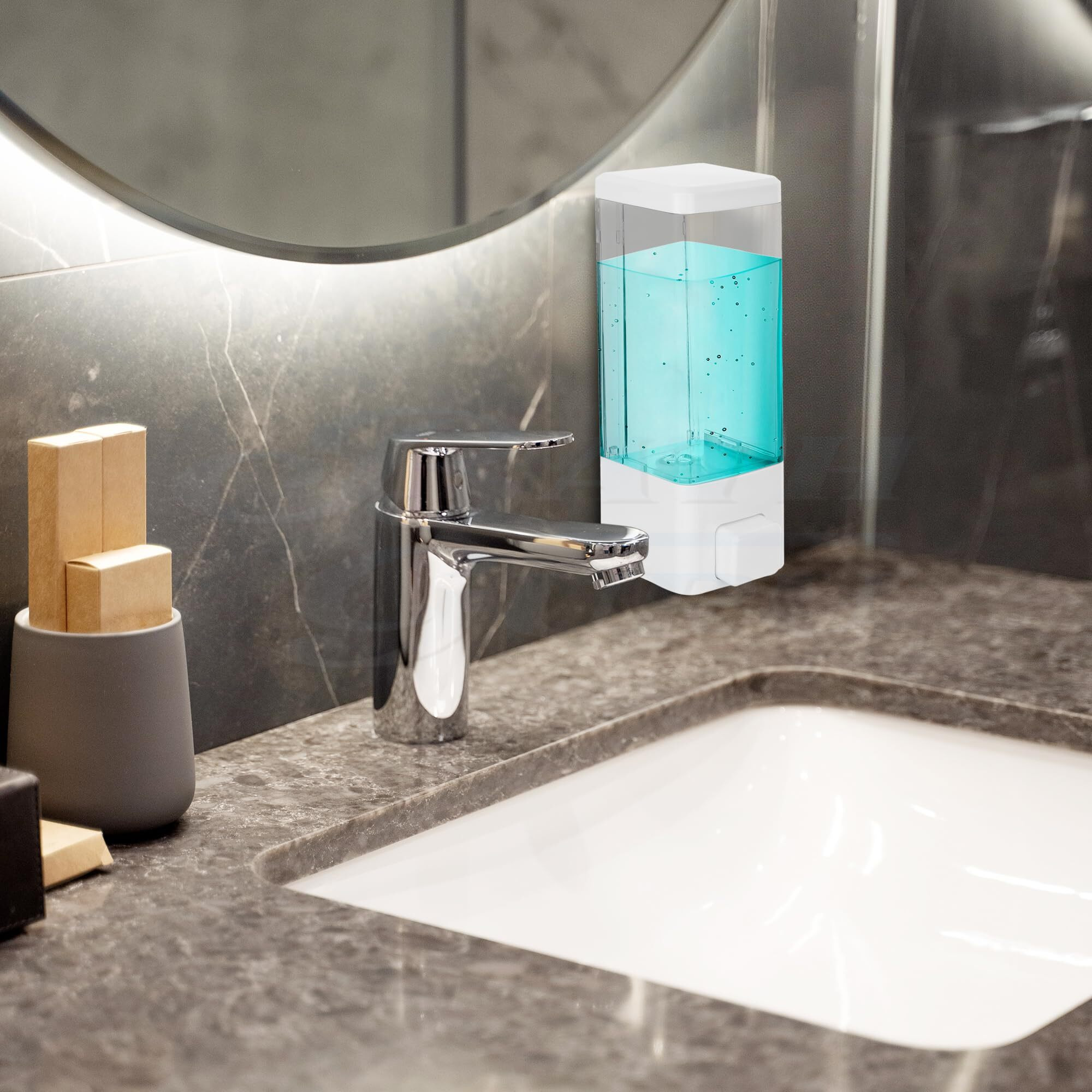 Bath Guru Abs Plastic Soap Shampoo Sanitizer Lotion Gel Dispenser Liquid Handwash Soap Dispenser For Bathroom Kitchen 350 Ml Clear (White)