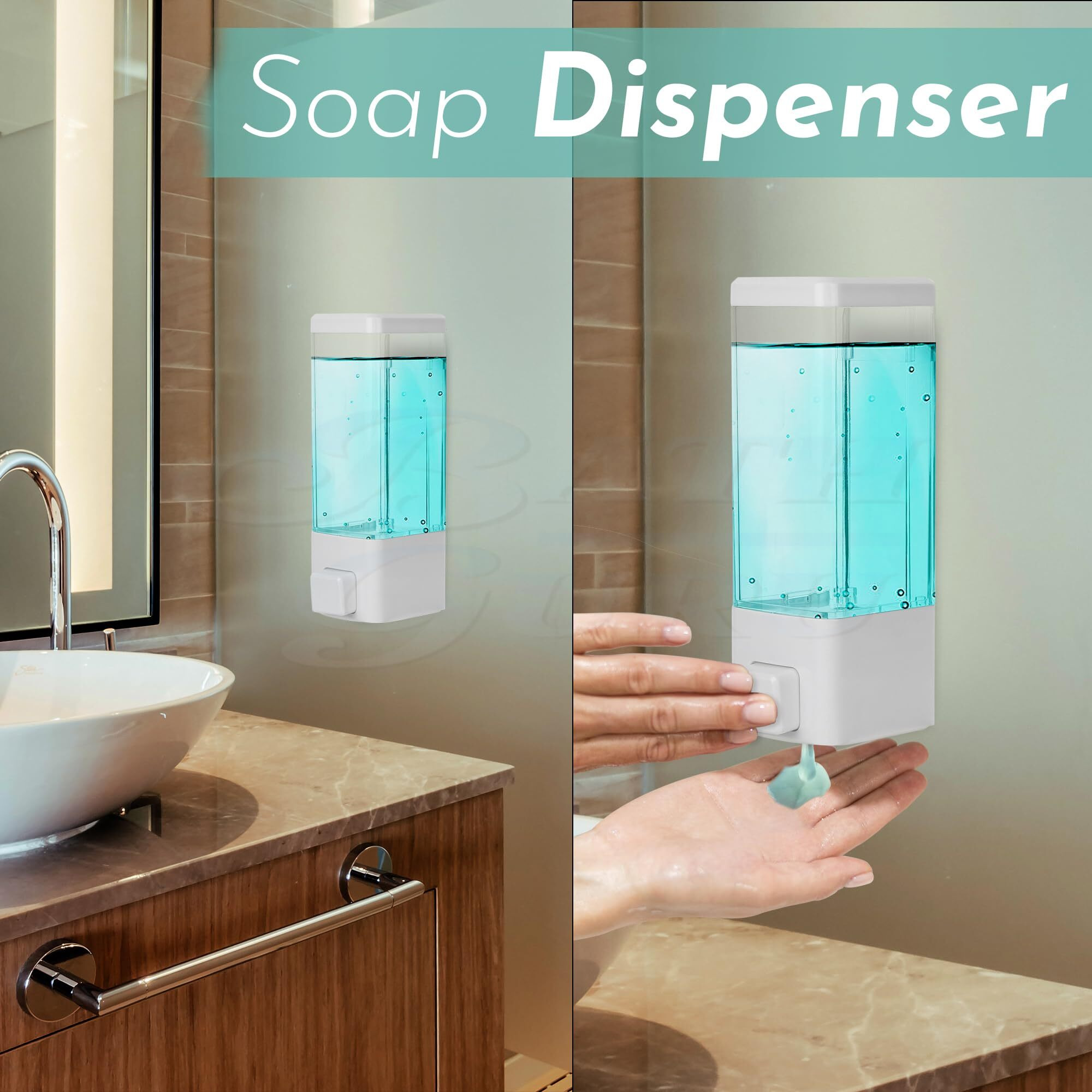 Bath Guru Abs Plastic Soap Shampoo Sanitizer Lotion Gel Dispenser Liquid Handwash Soap Dispenser For Bathroom Kitchen 350 Ml Clear (White)
