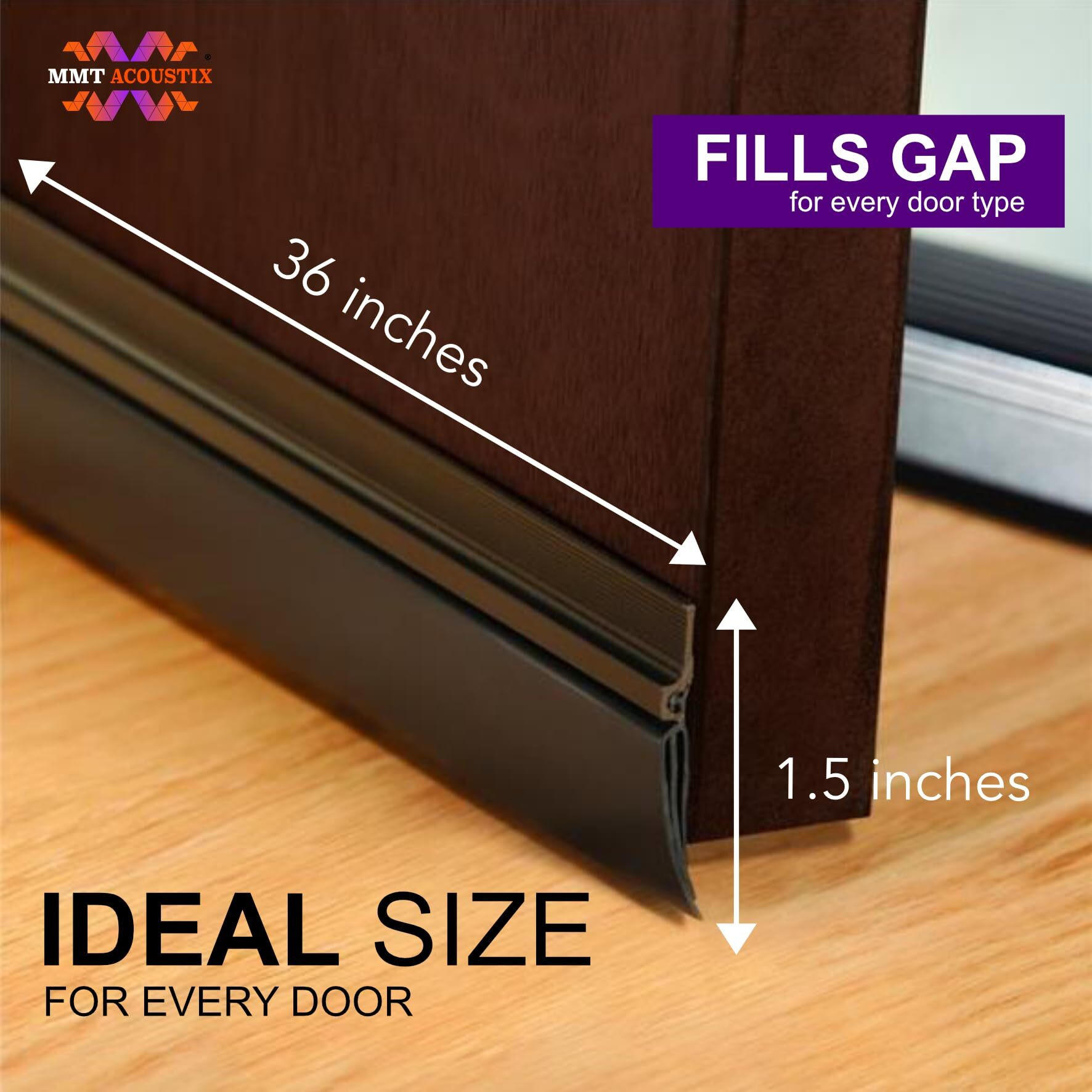Mmt Acoustix 36X1.5" Door Seal Bottom With Carbon Metal Seal Strip + Rubber Insulation| Door Stopper,Weatherproof,Soundproof,Anti Rust,10 Year Life,All Door Type|Brown Color With Carbon Screws(1Pcs)