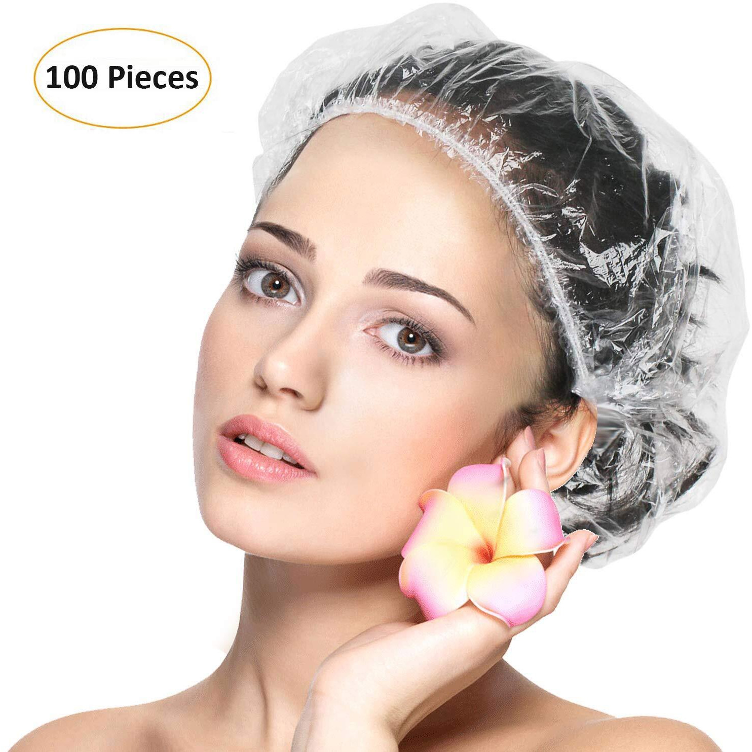 Eamaze Shower Cap (Pack Of 100) Free Size - Reusable Shower Caps For Men Women, Larger Thicker Waterproof And Individually Wrapped, Hair Bath Caps For Hotel And Spa, Hair Salon, Home Use, Portable Travel