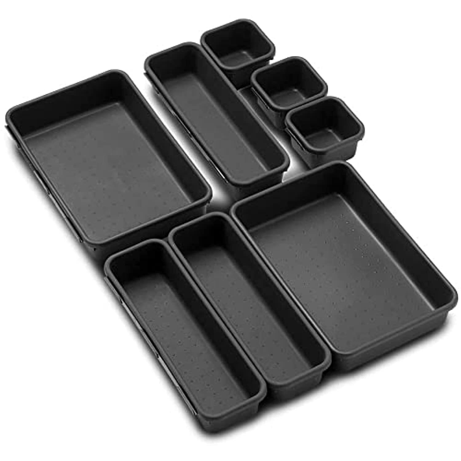 Inovera (Label) 8 Pieces Cutlery Tray For Kitchen Drawers - Interlocking Drawer Desk Organizer - Plastic Divider Trays (Dark Grey)