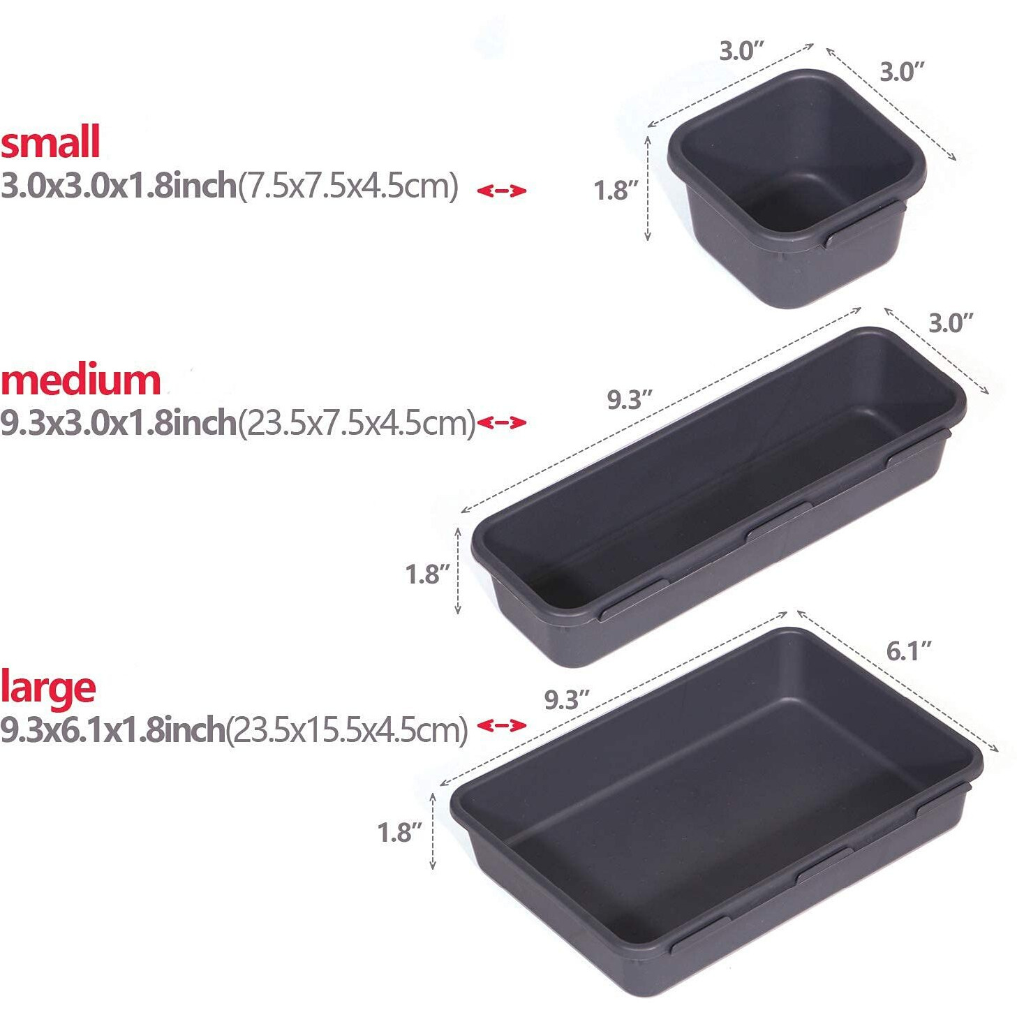 Inovera (Label) 8 Pieces Cutlery Tray For Kitchen Drawers - Interlocking Drawer Desk Organizer - Plastic Divider Trays (Dark Grey)