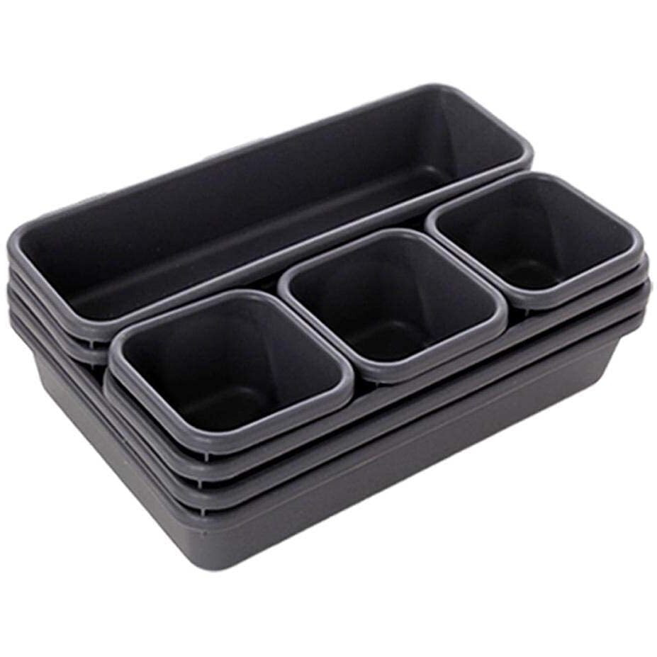 Inovera (Label) 8 Pieces Cutlery Tray For Kitchen Drawers - Interlocking Drawer Desk Organizer - Plastic Divider Trays (Dark Grey)