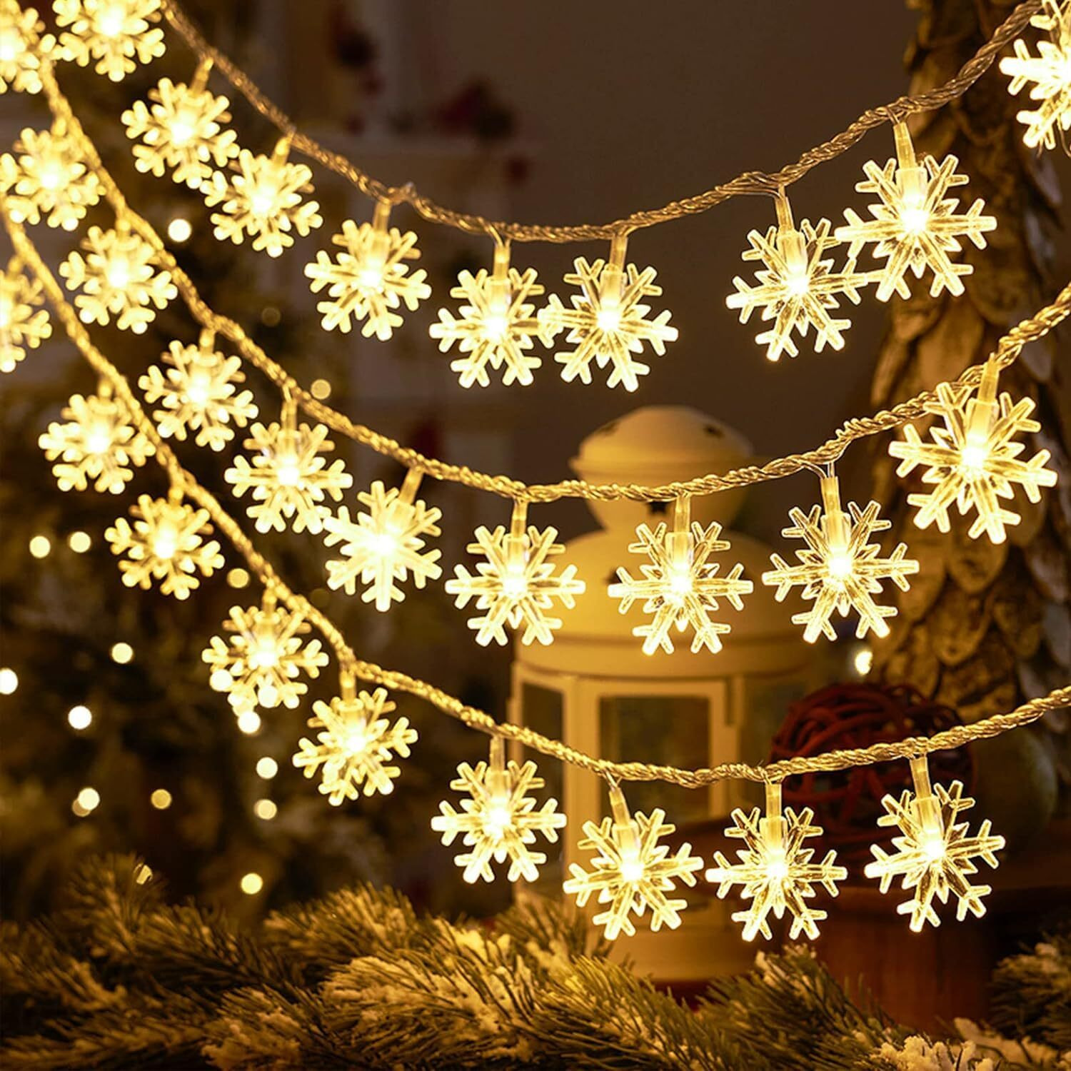 Pesca Plastic Snow Flake String Lights For Indoor Outdoor Decoration Diwali Light For Party Birthday Diwali Christmas (4 Meters, 25 Led,Warm White)