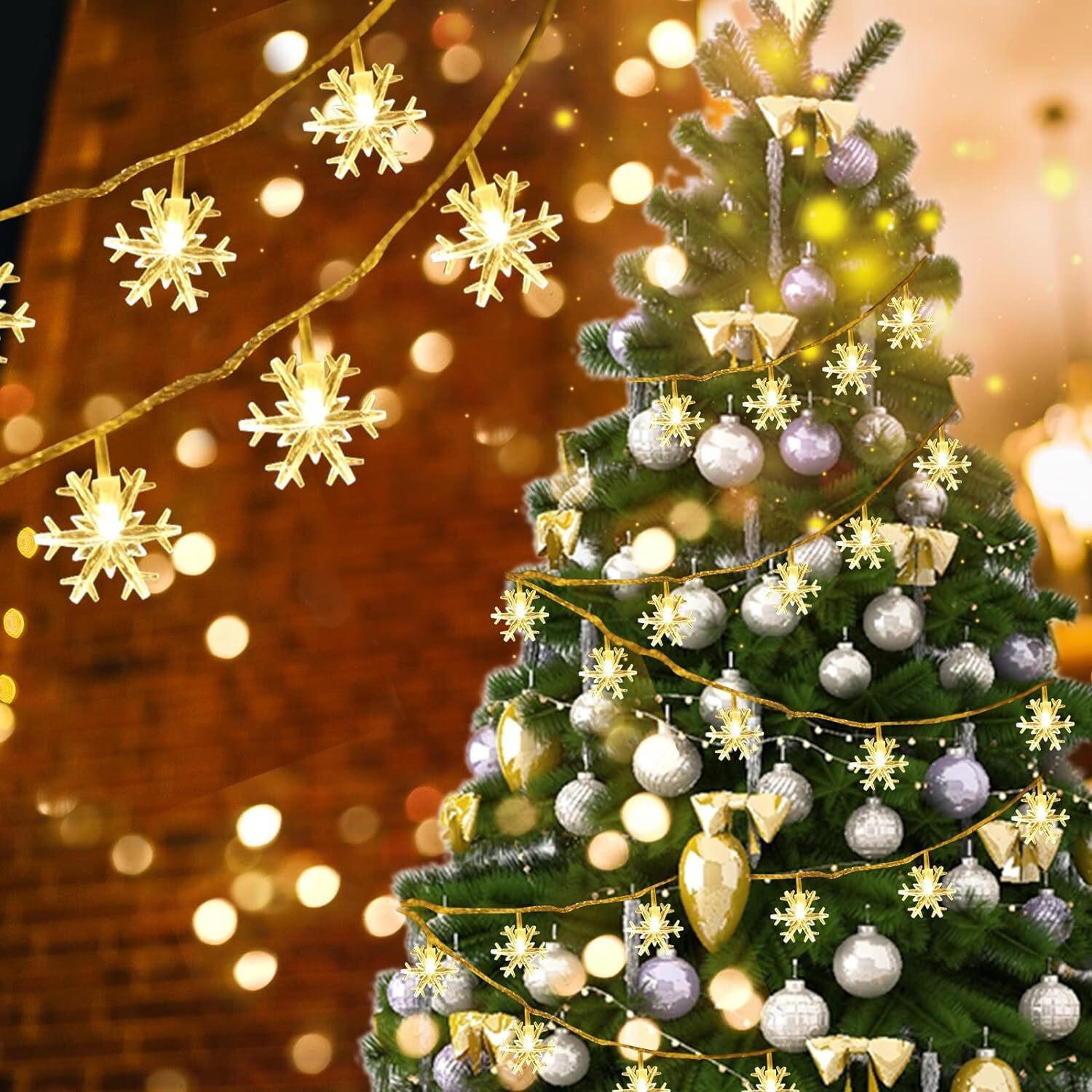 Pesca Plastic Snow Flake String Lights For Indoor Outdoor Decoration Diwali Light For Party Birthday Diwali Christmas (4 Meters, 25 Led,Warm White)
