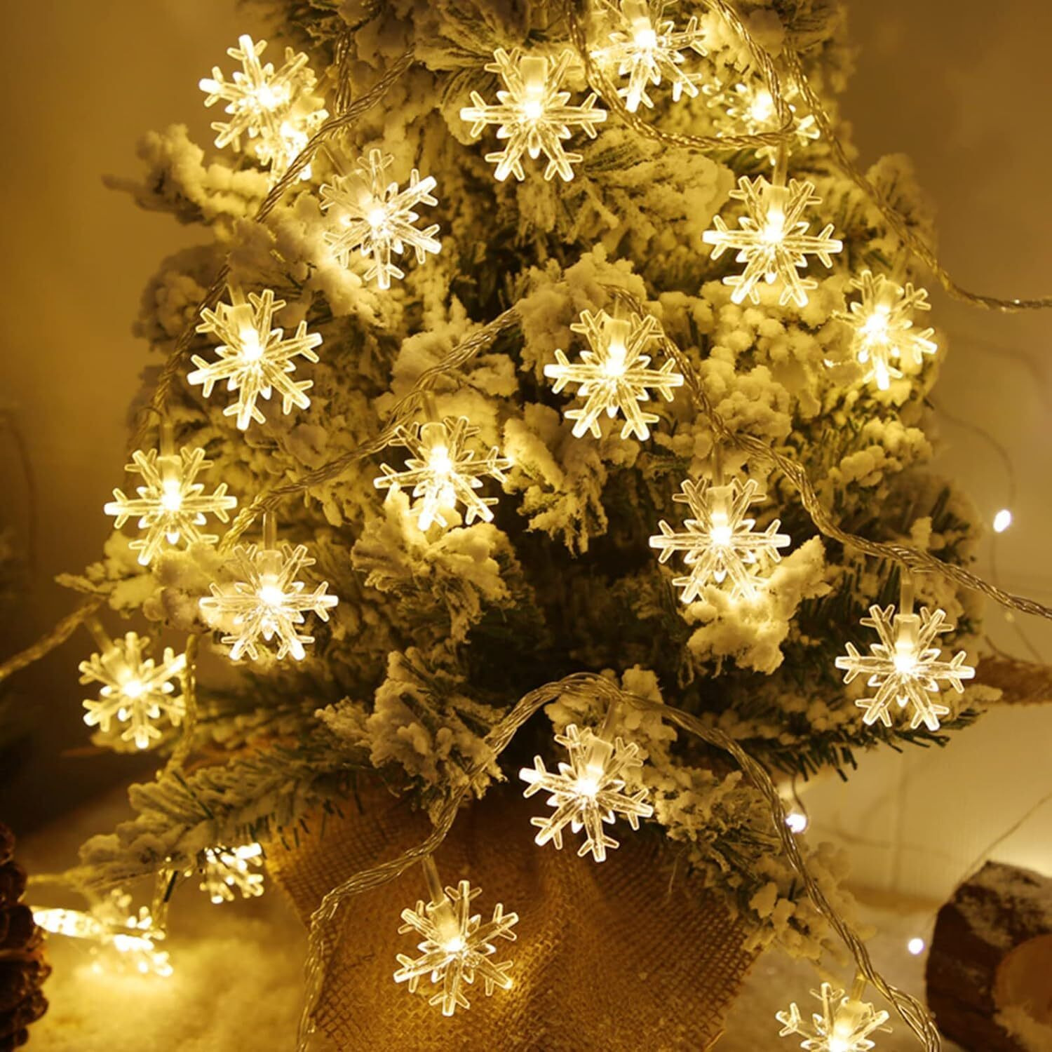 Pesca Plastic Snow Flake String Lights For Indoor Outdoor Decoration Diwali Light For Party Birthday Diwali Christmas (4 Meters, 25 Led,Warm White)
