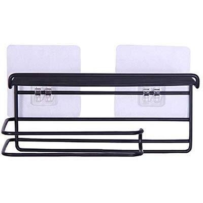 Zollyss 1 Pc Adhesive Toilet Paper Holder With Shelf Tissue Paper Roll Towel Holder Storage Rack - (Standard Size, Black)
