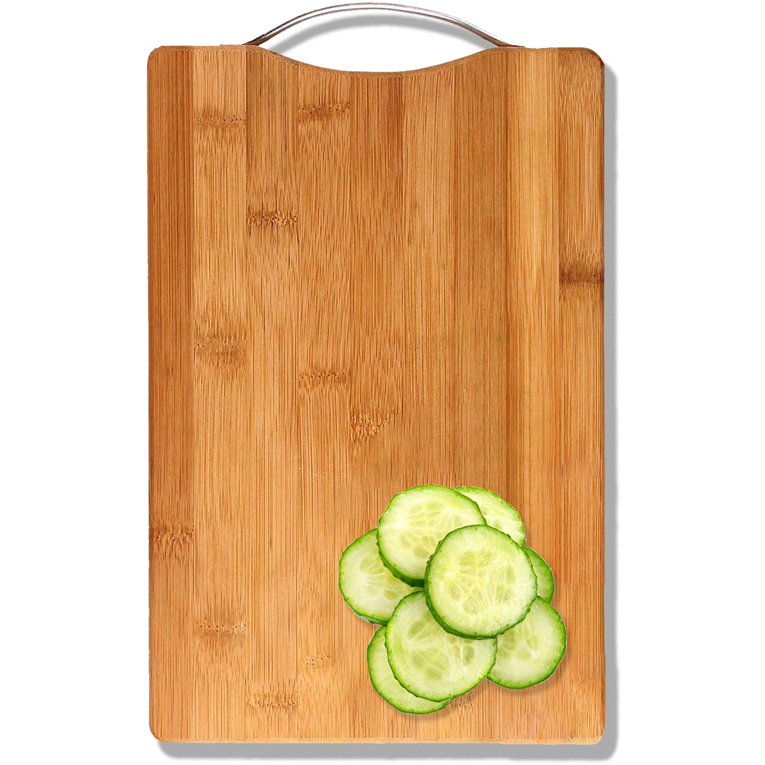 Yellow Weaves Wooden Bamboo Cutting Board With Stainless Steel Handle, Vegetable Chopping Board For Kitchen (24X34 Cm)