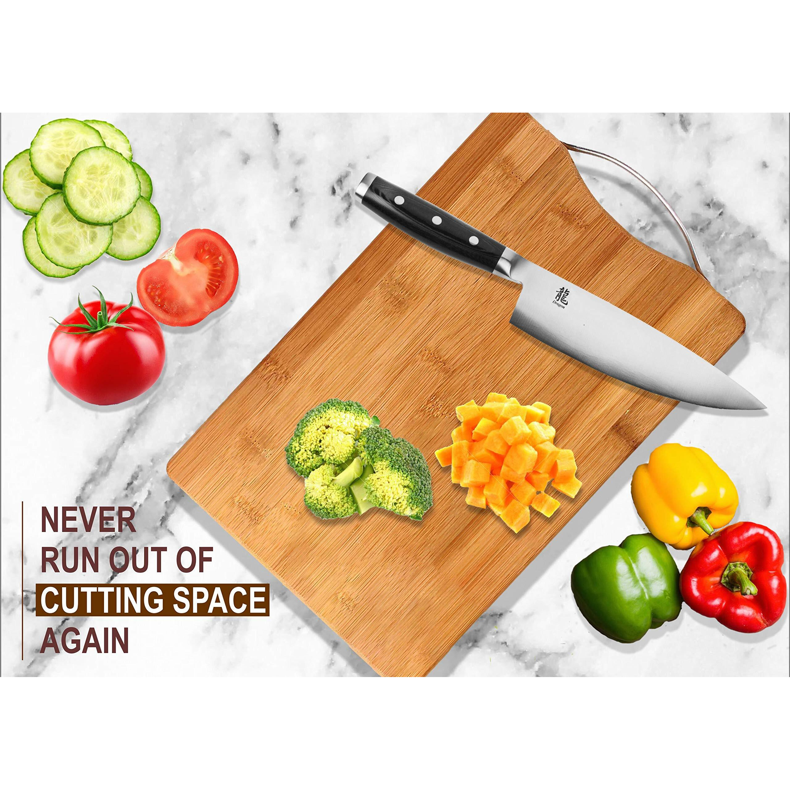 Yellow Weaves Wooden Bamboo Cutting Board With Stainless Steel Handle, Vegetable Chopping Board For Kitchen (24X34 Cm)