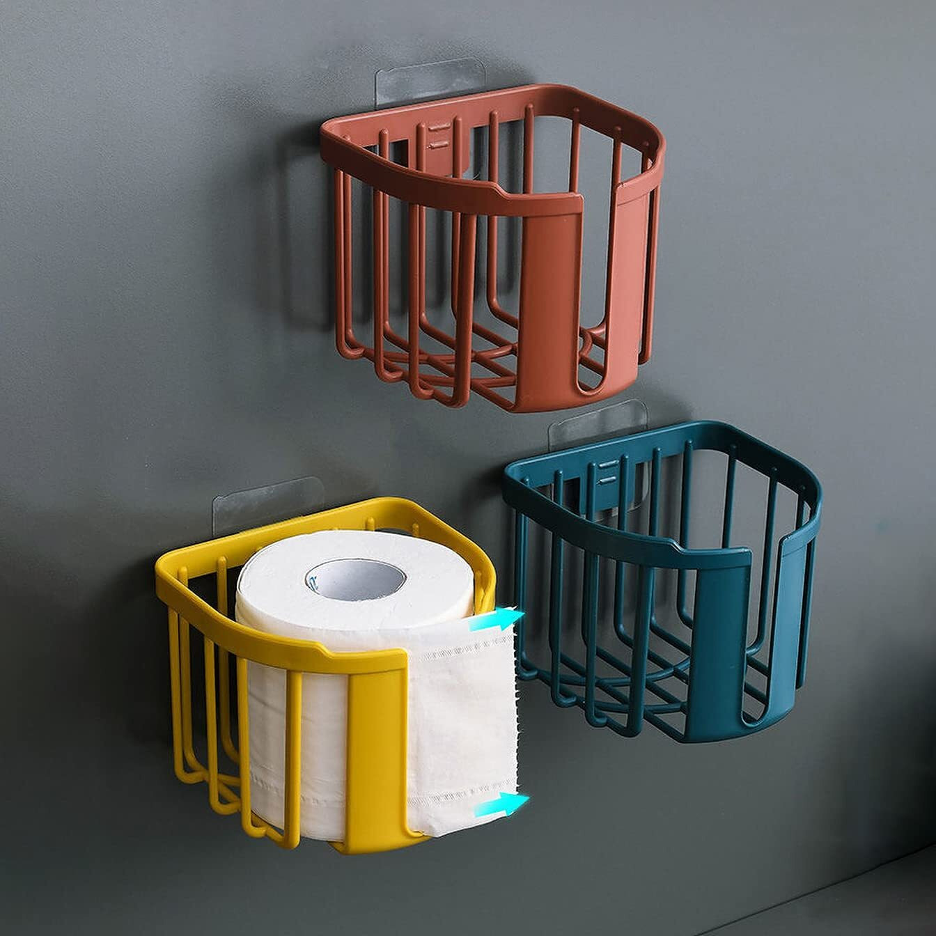 Wolpin Toilet Paper Holder Bathroom/Kitchen Self Adhesive Sticker Tissue Roll Wall Mounted (Set Of 3 Pcs)
