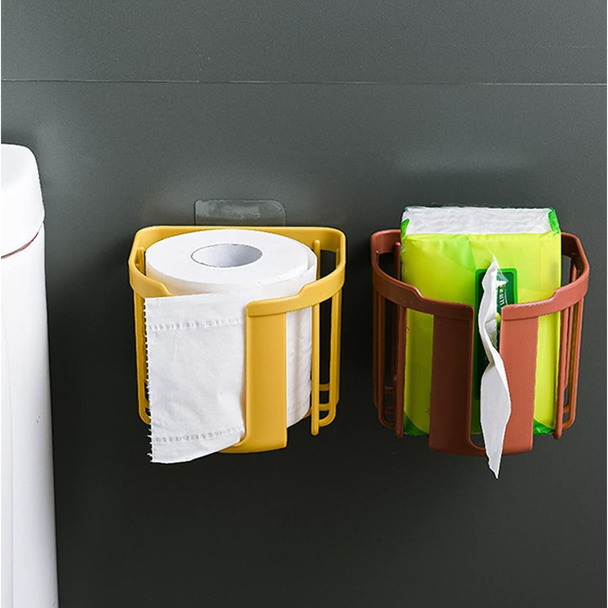 Wolpin Toilet Paper Holder Bathroom/Kitchen Self Adhesive Sticker Tissue Roll Wall Mounted (Set Of 3 Pcs)