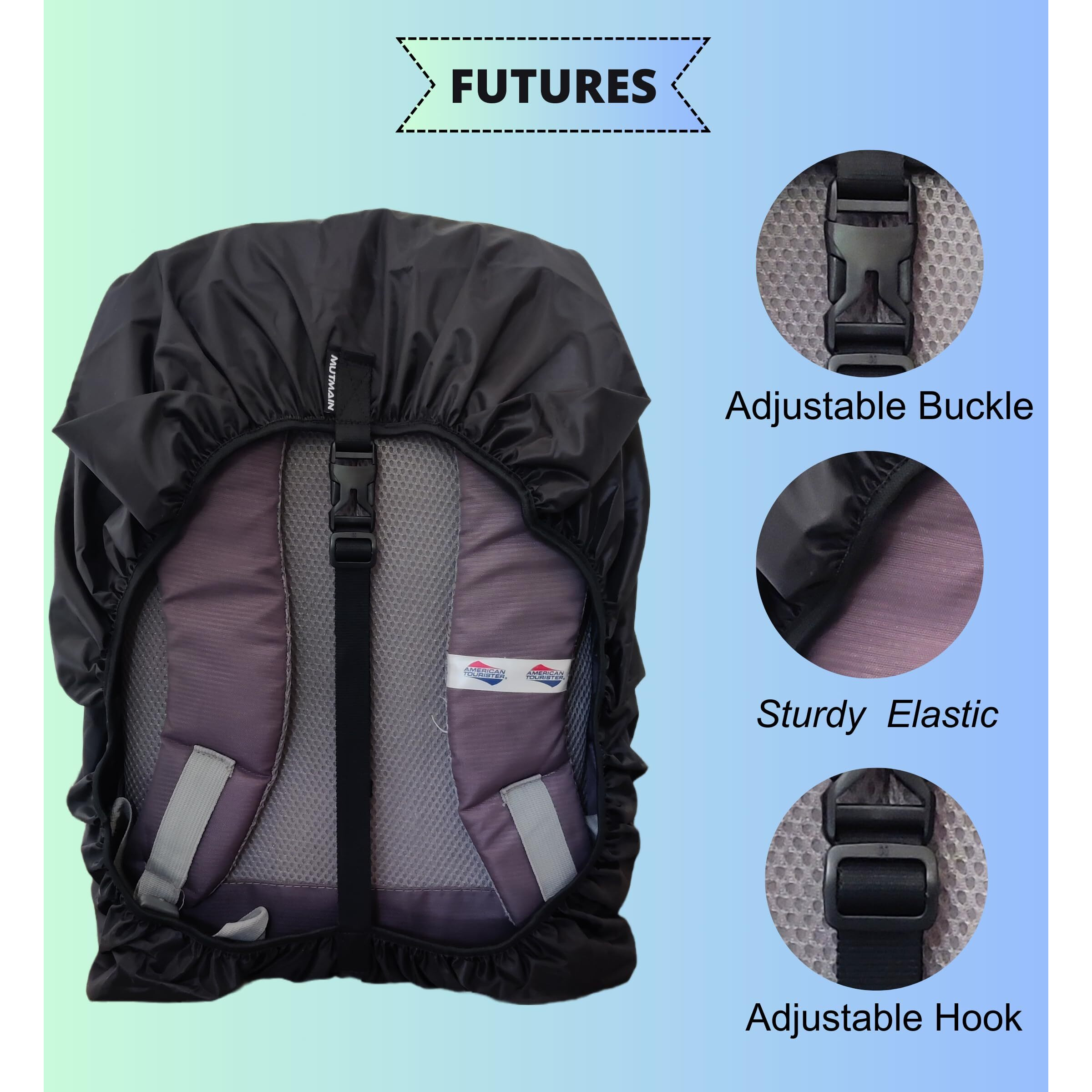 Mutmain Bag Cover Waterproof 40L To 50L Rain Cover For Backpack Bags, Tail Bag Cover, Treking Bag Covers Dust Proof, Rainproof, Rubberized Material, Elastic Adjustable Size (Bpblack-40Lto50L)