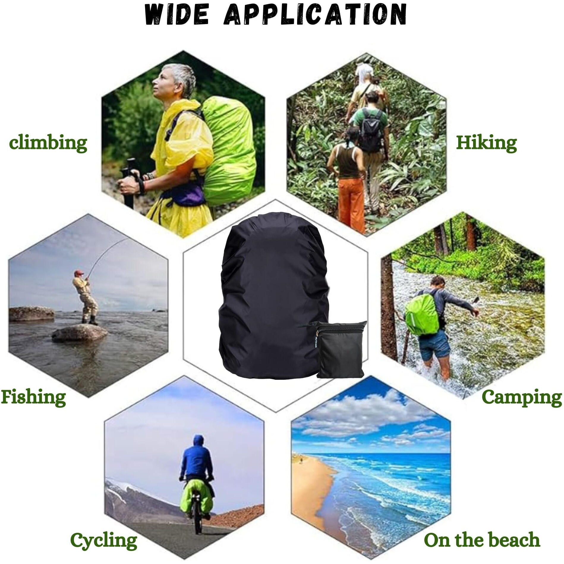 Mutmain Bag Cover Waterproof 40L To 50L Rain Cover For Backpack Bags, Tail Bag Cover, Treking Bag Covers Dust Proof, Rainproof, Rubberized Material, Elastic Adjustable Size (Bpblack-40Lto50L)