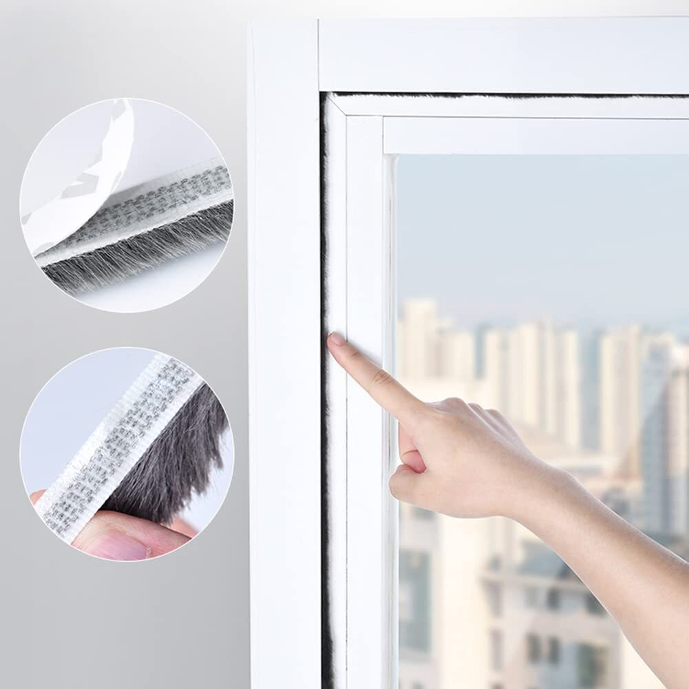 Bowiemall 10 Meter Weather Stripping Windows Seal Brush Weather Stripping Self Adhesive Seal Strip Weatherstrip For Windows And Doors Dustproof Soundproof Windproof For Windows Bottom And Frame