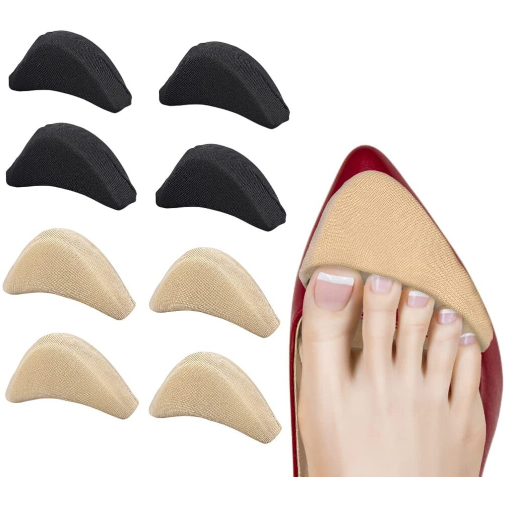 Aston Andia 4 Pair/8 Pcs Soft Shoe Fillers For Women Adjustable Tightener Pads Reusable Insoles For Loose Shoes(Black And Beige)