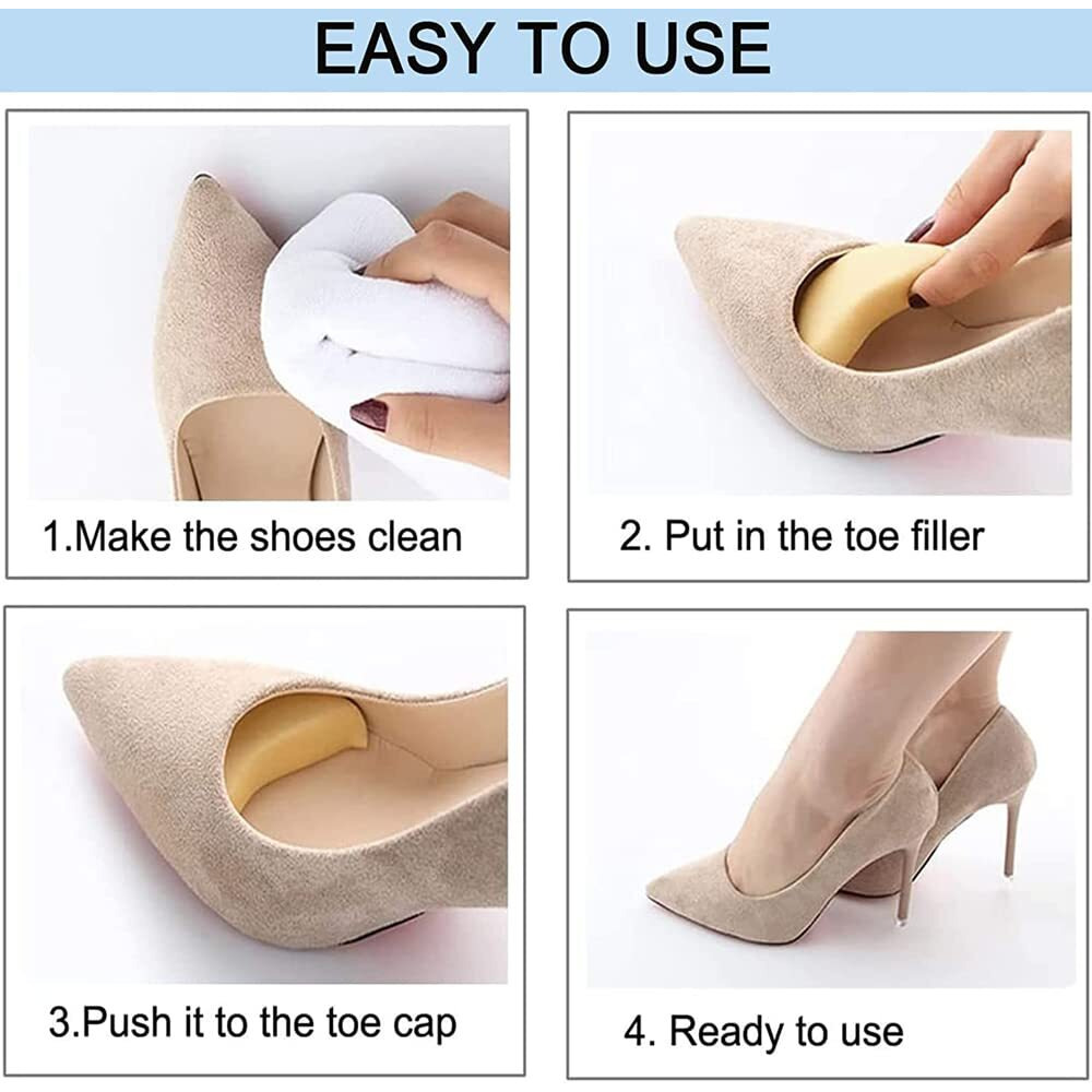 Aston Andia 4 Pair/8 Pcs Soft Shoe Fillers For Women Adjustable Tightener Pads Reusable Insoles For Loose Shoes(Black And Beige)