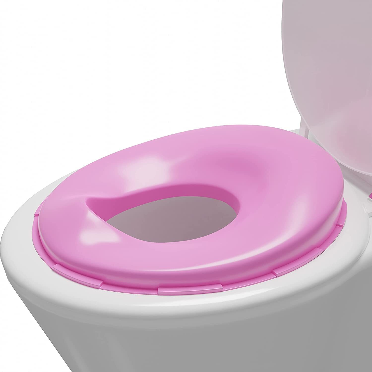 Techhark Baby Potty Training Toilet Seat For Boys And Girls Kids, Non-Slip With Splash Guard, Fits Round & Oval Toilets, Free Includes Storage Hook (Pink), Plastic - 1 Count