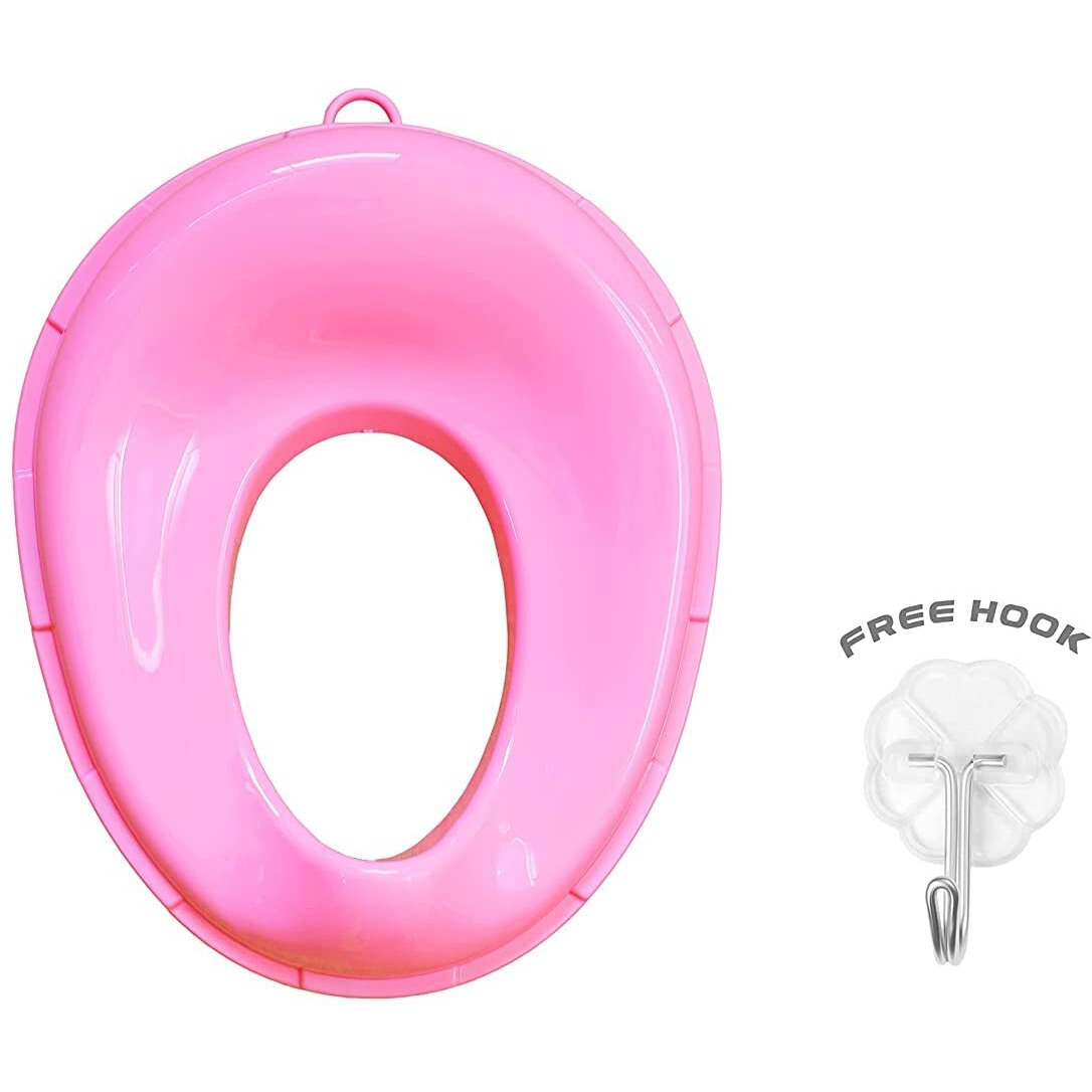 Techhark Baby Potty Training Toilet Seat For Boys And Girls Kids, Non-Slip With Splash Guard, Fits Round & Oval Toilets, Free Includes Storage Hook (Pink), Plastic - 1 Count