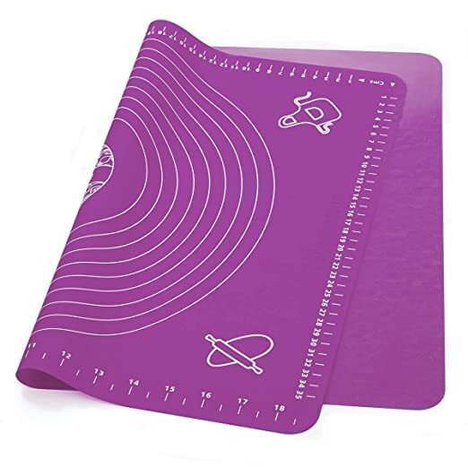 Zelkey Silicon Fondant Rolling Mat Or Silicone Baking Sheet Large With Measurements Stretchable For Kitchen Roti Chapati Cake Pad Cooking Dough Atta Kneading Big Size (Purple)