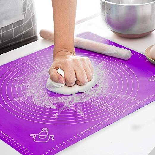 Zelkey Silicon Fondant Rolling Mat Or Silicone Baking Sheet Large With Measurements Stretchable For Kitchen Roti Chapati Cake Pad Cooking Dough Atta Kneading Big Size (Purple)