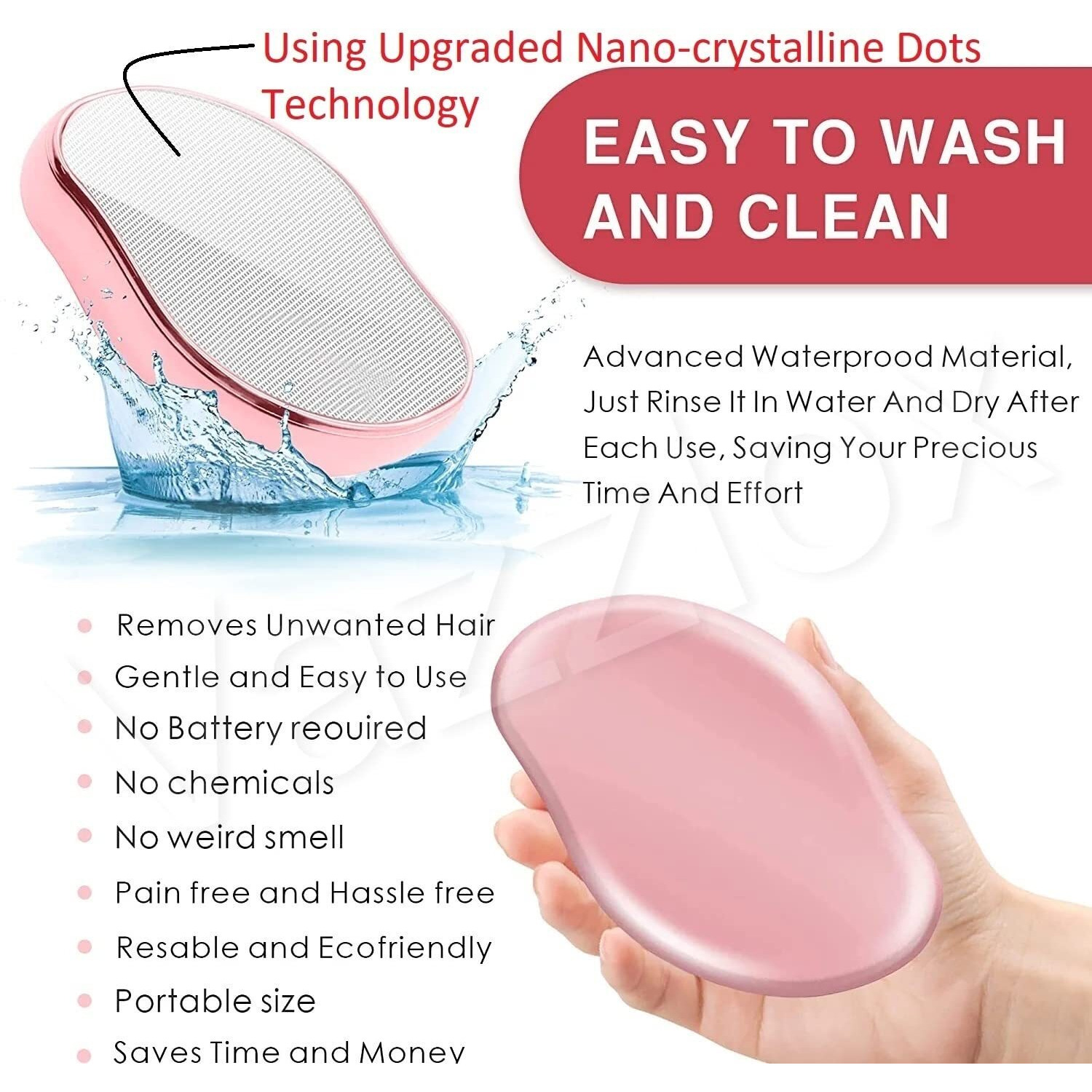 Vazzlox Crystal Hair Remover For Women And Men Upgraded Nano-Crystalline Dots Technology Crystal Hair Eraser For Women Painless Hair Remover For Women Reusable Hair Removal Stone Hair Removal Crystal