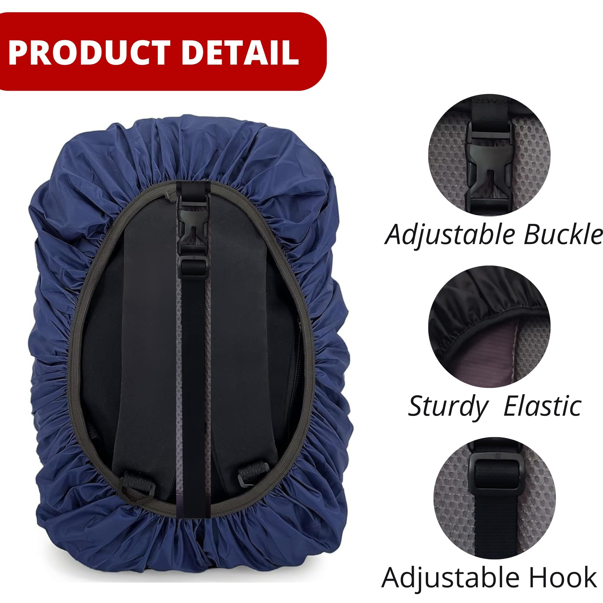 Mutmain Bag Cover Waterproof 40L To 50L Rain Cover For Backpack Bags, Tail Bag Cover, Treking Bag Covers Dust Proof, Rainproof, Rubberized Material, Elastic Adjustable Size(Navyblue-45Lto60L)