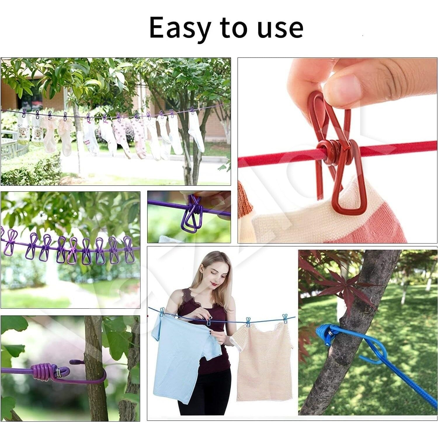 Vazzlox Cloth Drying Rope With Hooks (Pack Of 1) Elastic Cloth Hanging Rope For Cloth Drying With 12 Clips Cloth Rope For Drying Clothes For Travel Home Outdoor Kapde Sukhane Ki Rassi Wire -Multicolor