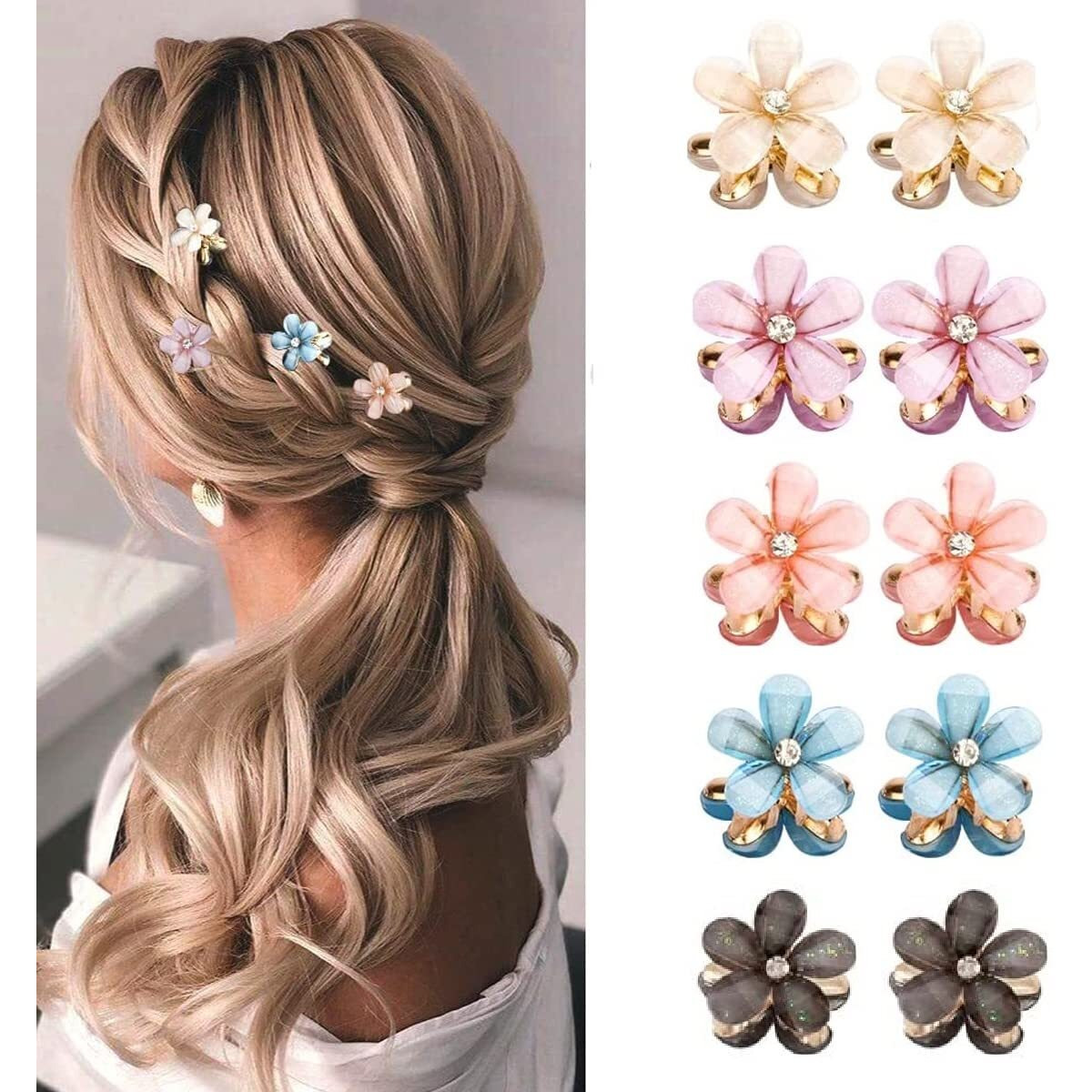Starvis 10 Pcs White Black Resin Shining Mini Claw Metal Clips Flower Design Small Clutcher Barrettes Hair Accessories For Women And Girls