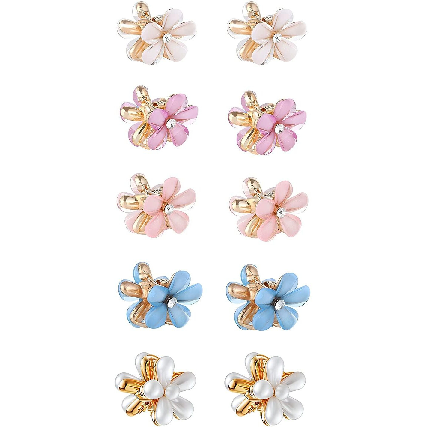 Starvis 10 Pcs White Black Resin Shining Mini Claw Metal Clips Flower Design Small Clutcher Barrettes Hair Accessories For Women And Girls