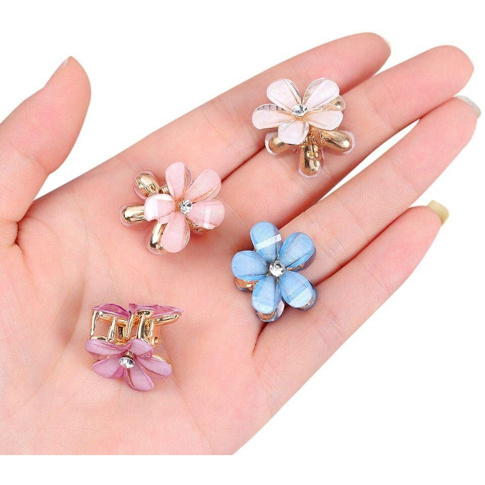 Starvis 10 Pcs White Black Resin Shining Mini Claw Metal Clips Flower Design Small Clutcher Barrettes Hair Accessories For Women And Girls