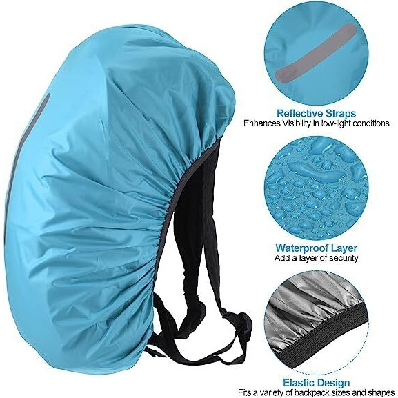 Mutmain Bag Cover Waterproof 40L To 50L Rain Cover For Backpack Bags, Tail Bag Cover, Treking Bag Covers Dust Proof, Rainproof, Rubberized Material, Elastic Adjustable Size (Blue-45Lto60L)