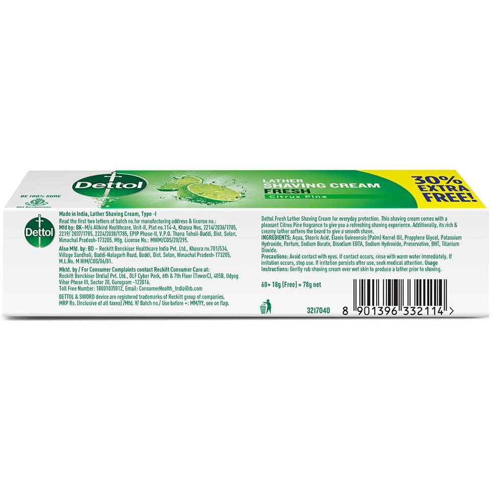 Dettol Fresh Shaving Cream-78G (Pack Of 3),180 Grams