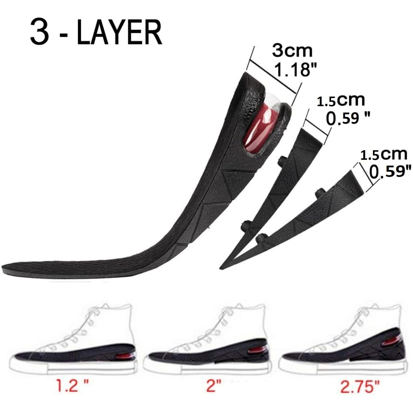 Lify Elevator Increased Insoles Shoe Lifts For Men, Women - Height Increasing Insole, Heel Lift Shoe Pads, 2.36 Inches Adjustable Insole - 1 Pair (3 Layer (6 Cm))