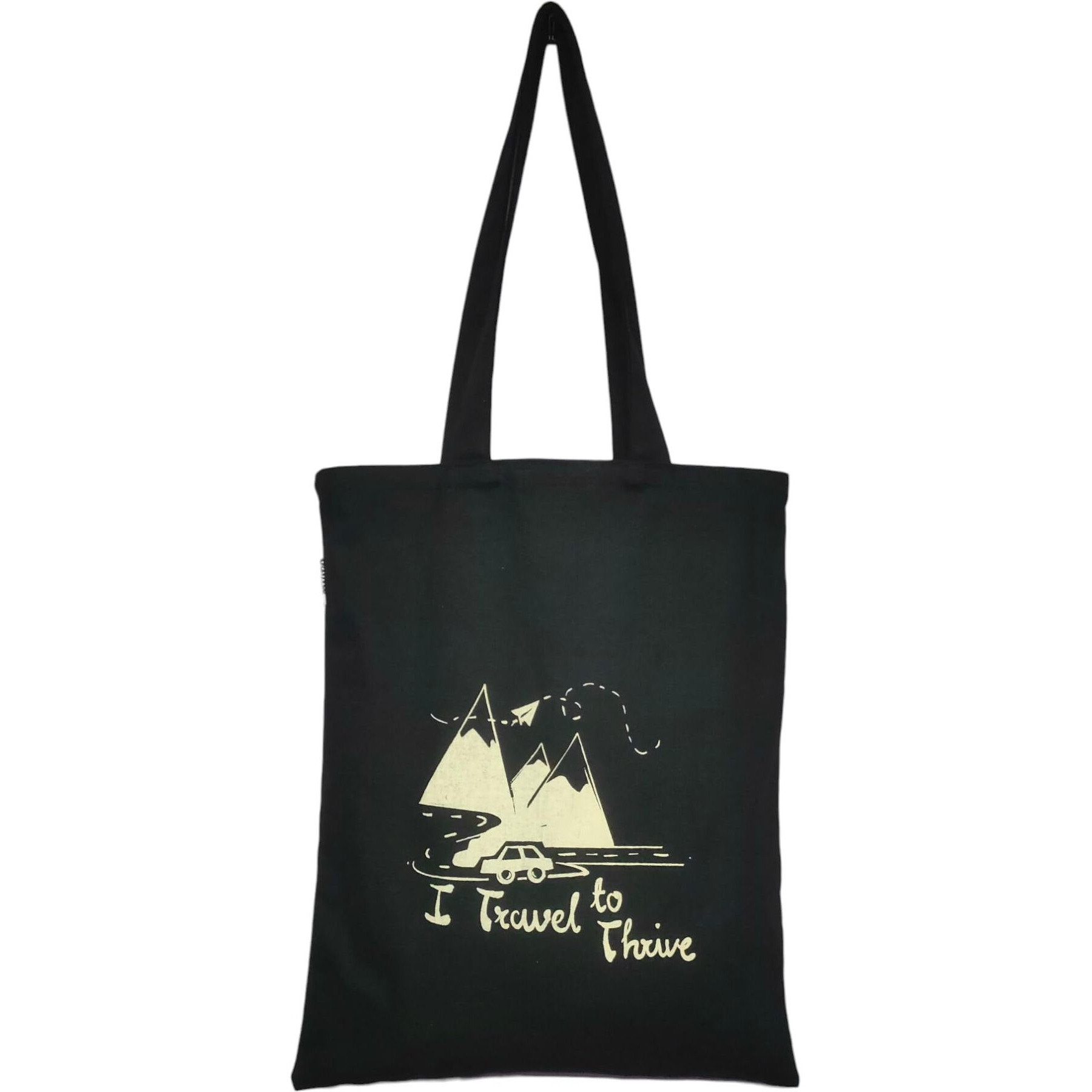 Danioo &quotDon'T Worry We Carry" Canvas Reusable Cloth Canvas Tote Bag With Zipper And Inner Pocket For Women And Girls, Travel/Beach/Gift/College Tote Bag Pack Of 1 (Black) (Cream)