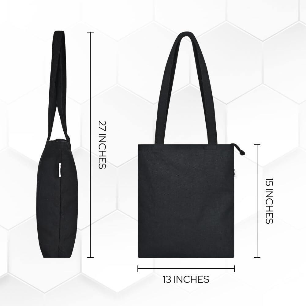 Danioo &quotDon'T Worry We Carry" Canvas Reusable Cloth Canvas Tote Bag With Zipper And Inner Pocket For Women And Girls, Travel/Beach/Gift/College Tote Bag Pack Of 1 (Black) (Cream)