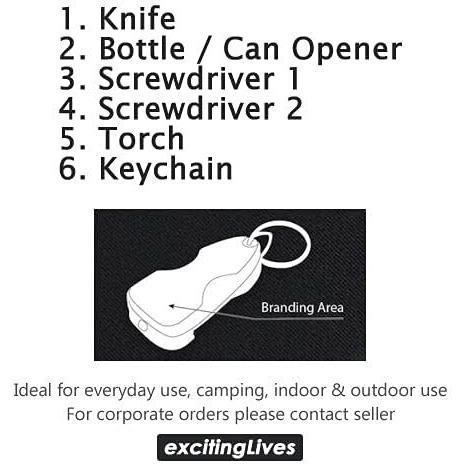 Exciting Lives - Military Mini Army Toolkit With Knife,Screwdriver,Torch,Keychain And Other Functions- Gift For Birthday, Anniversary, Travelor, Girlfriend, Wife, Daughter, Friends, Black- 6 In 1