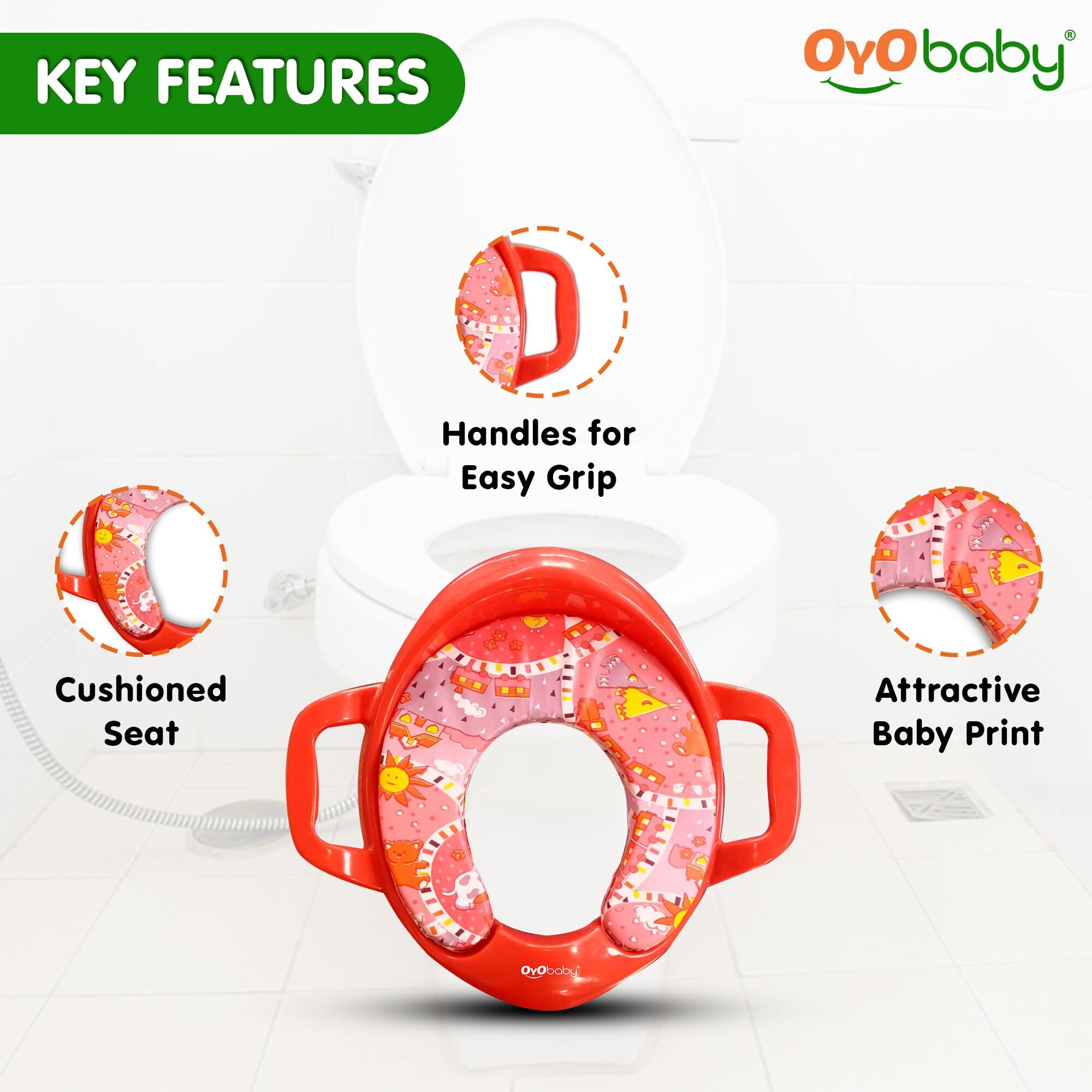 Oyo Baby Plastic Toilet Seat Safe Soft Training Seat|Ideal For Toddlers|Diaper-Free Training|Suitable For Potty Training Of Boys&Girls (Red)